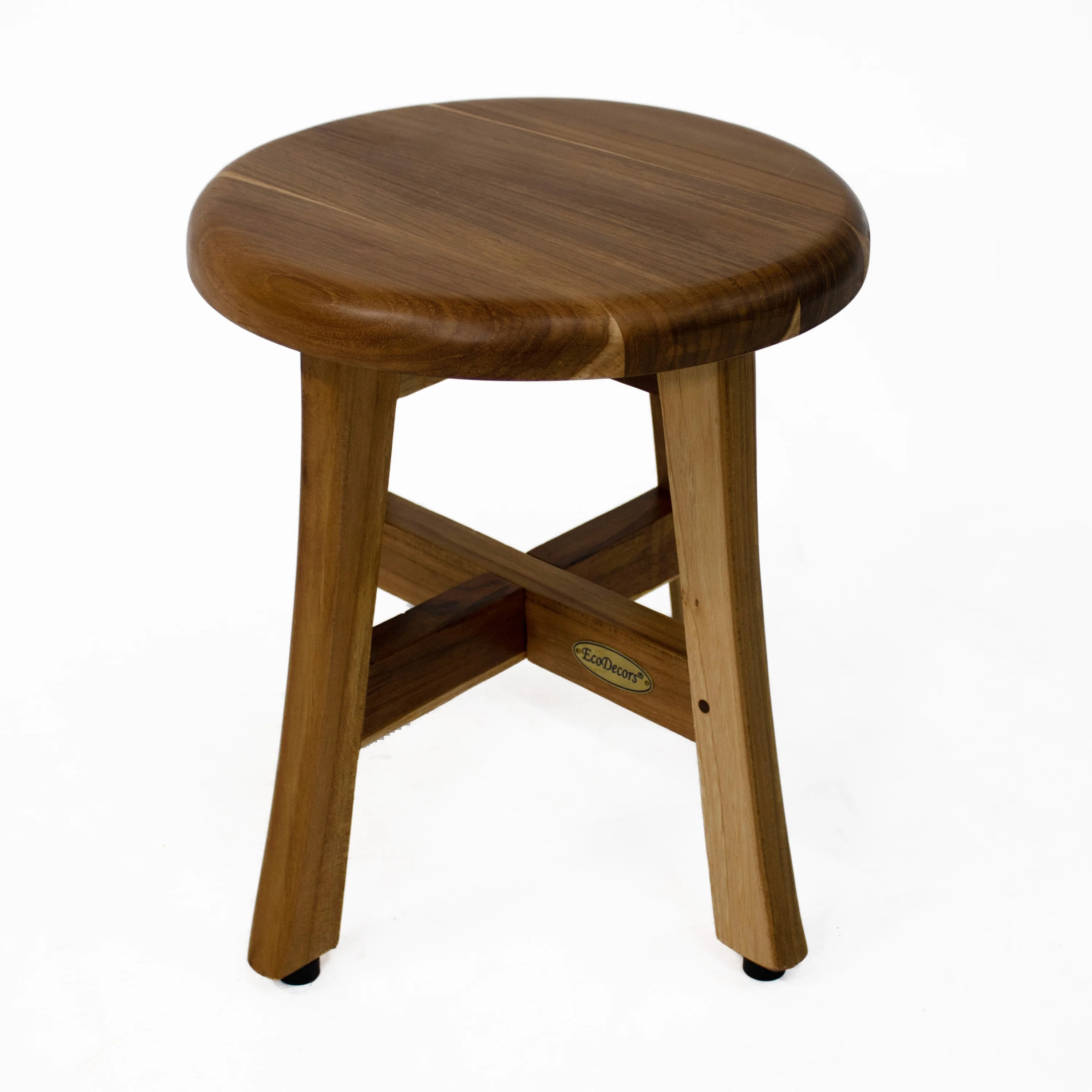 EcoDecors Shoji 13.5in Teak Wood Round Compact Shaving Shower Foot Stool - 11.5