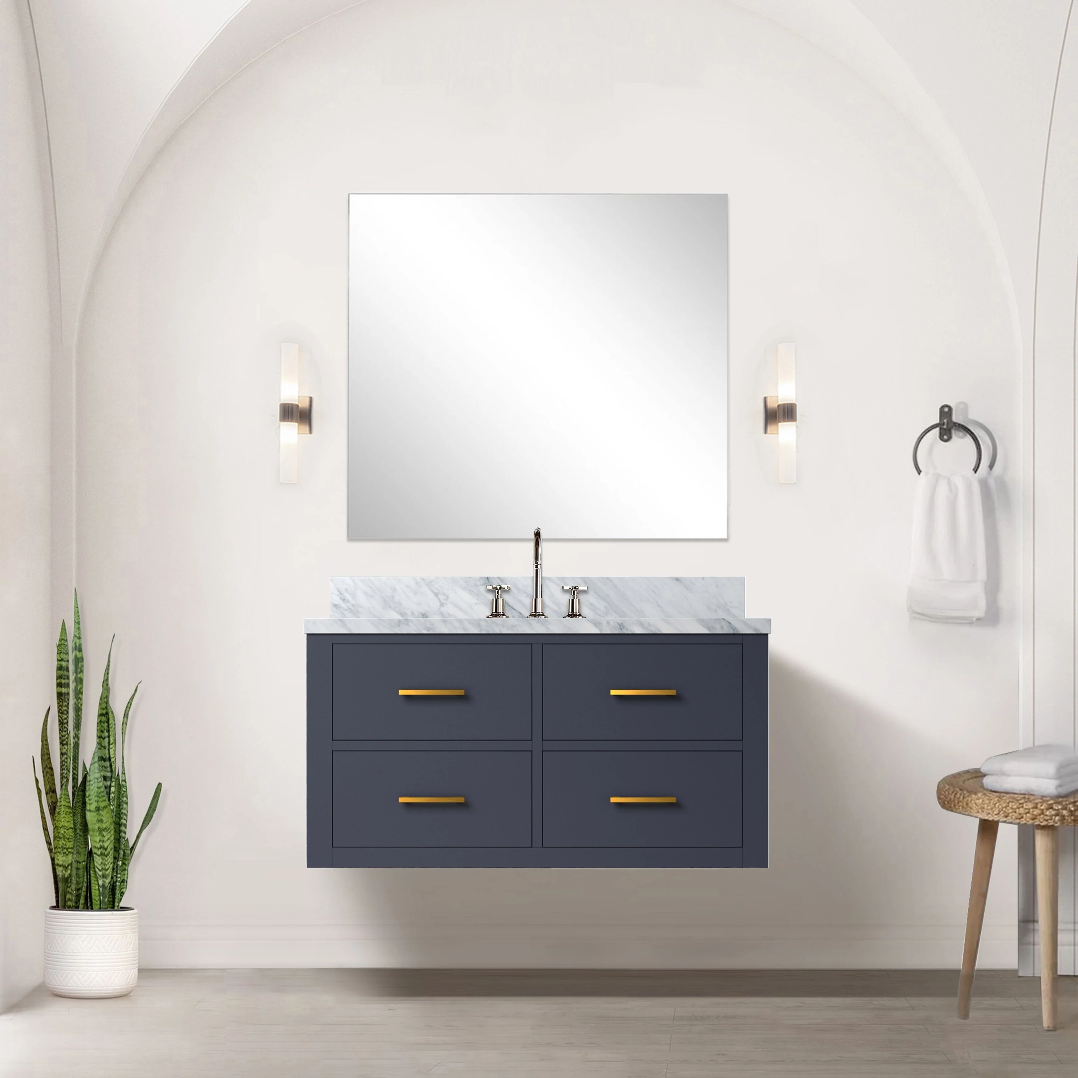 Castor Bath Vanity with Carrara Marble Top and Sink