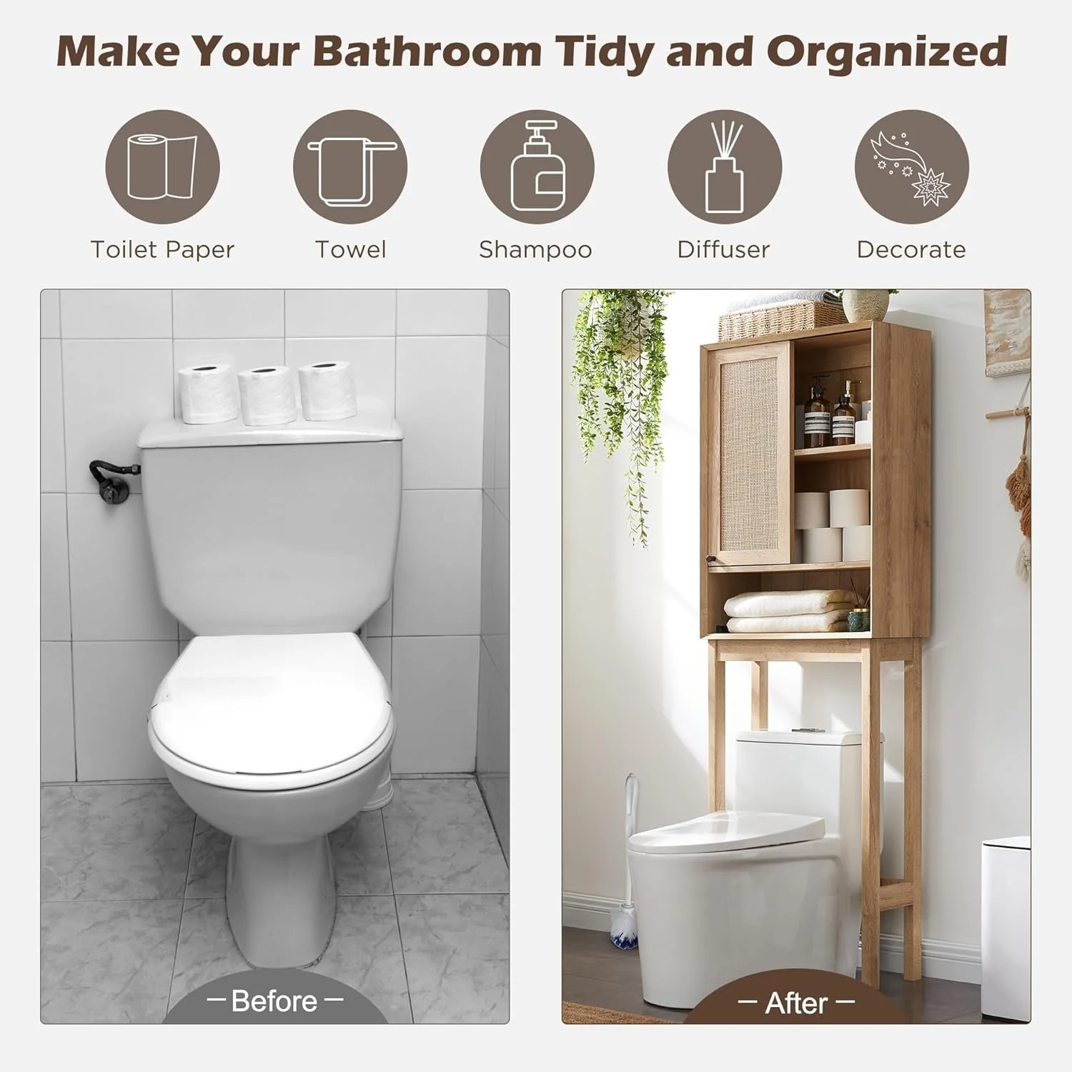 Natural Rattan Over The Toilet Storage Cabinet, Modern Storage Cabinet