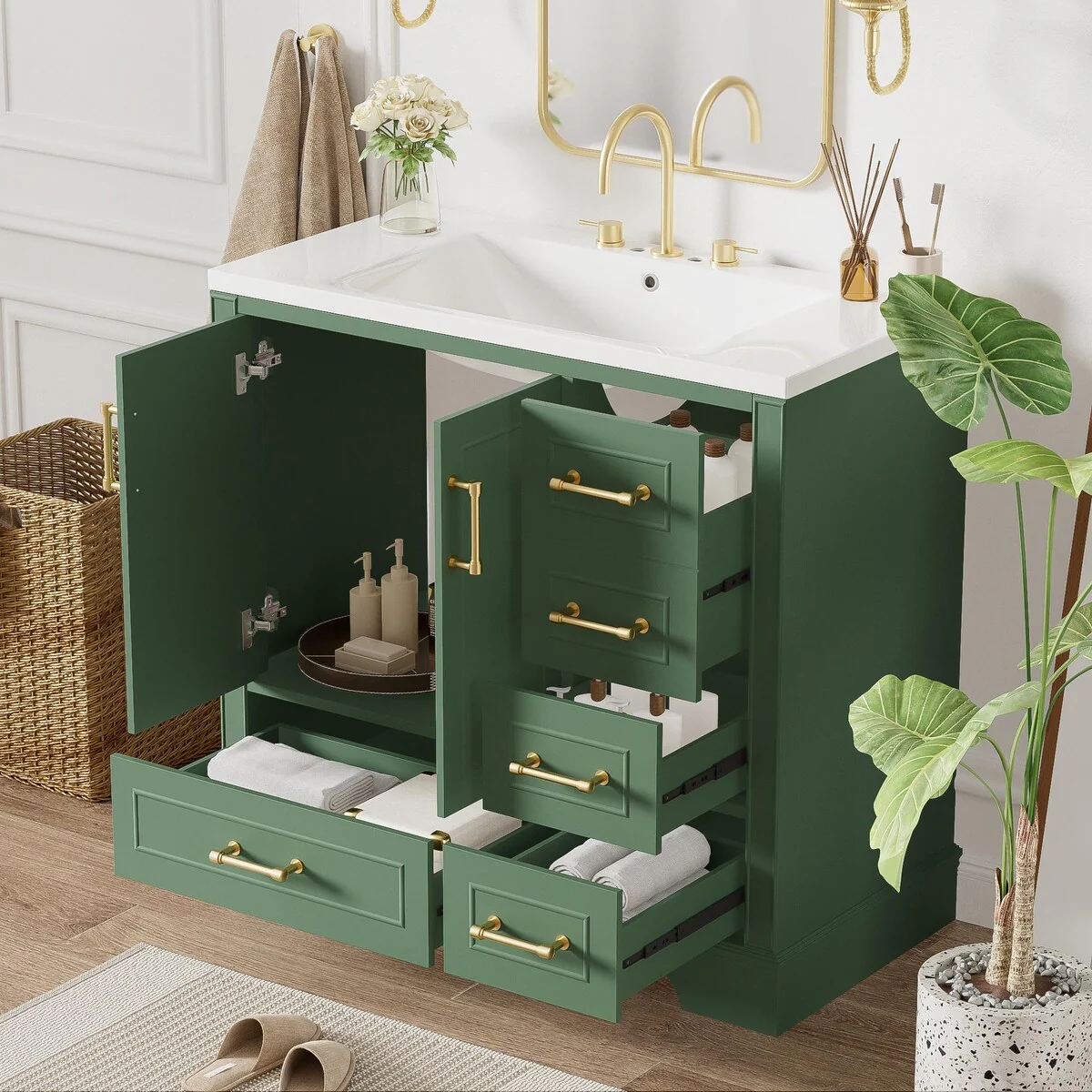 Bathroom Cabinet with Two Doors and Four Drawers