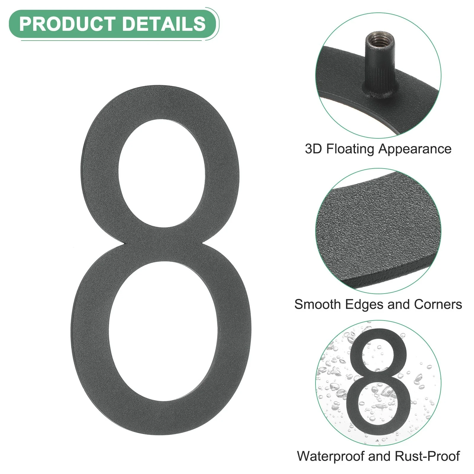 6 Inch Floating House Numbers, Modern House with Nail Kit Black