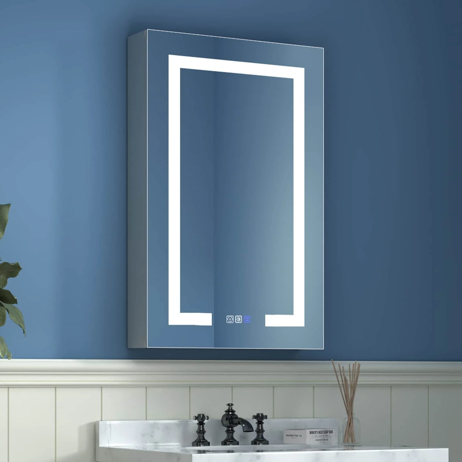 ExBrite 3 Touch Switch LED Lighted Bathroom Medicine Cabinet with Mirror, Recessed or Surface Mount, Defog, Stepless Dimming