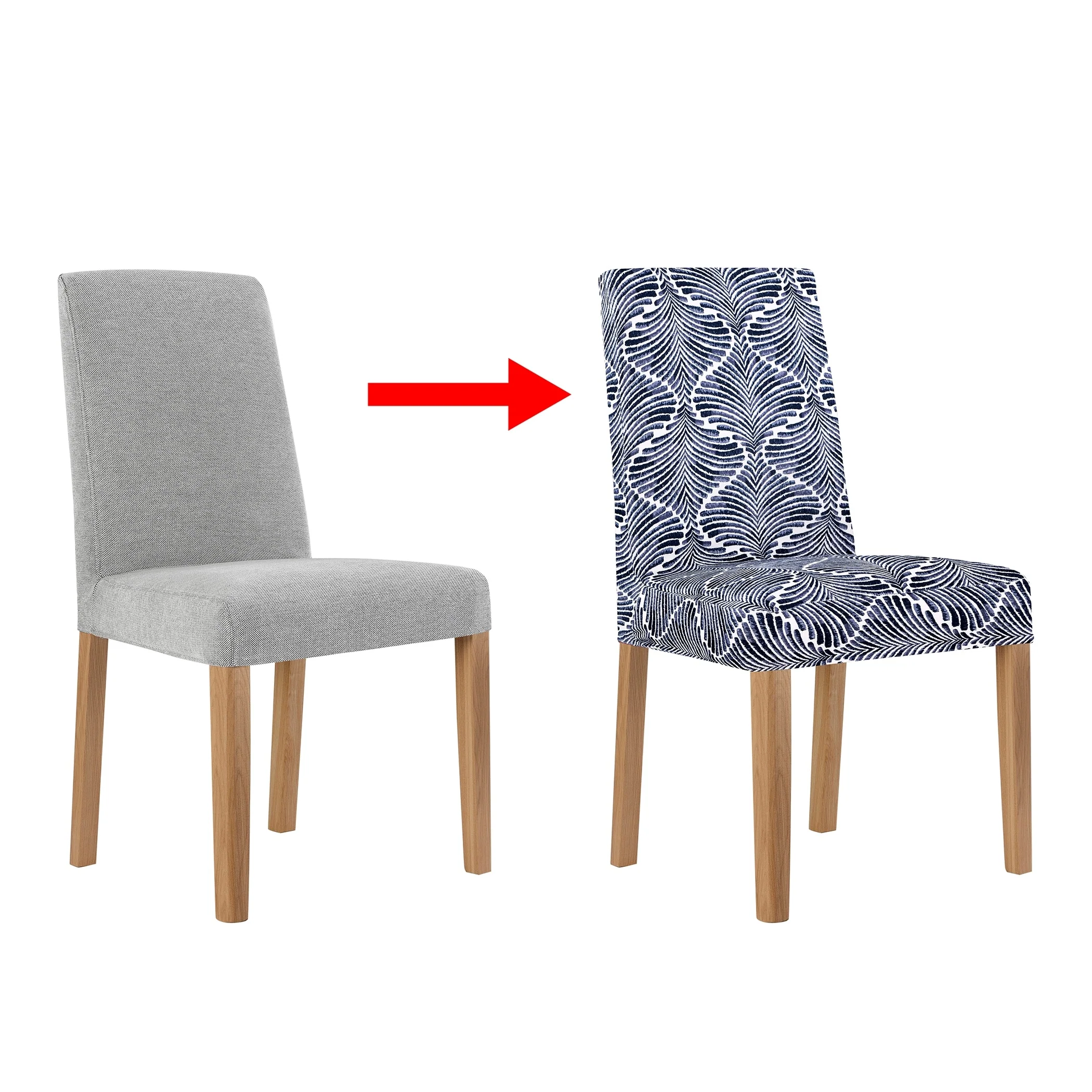 No. 918 Selene 2-pack Ogee Print Stretch Fit Elastic Dining Chair Cover Pair - 28