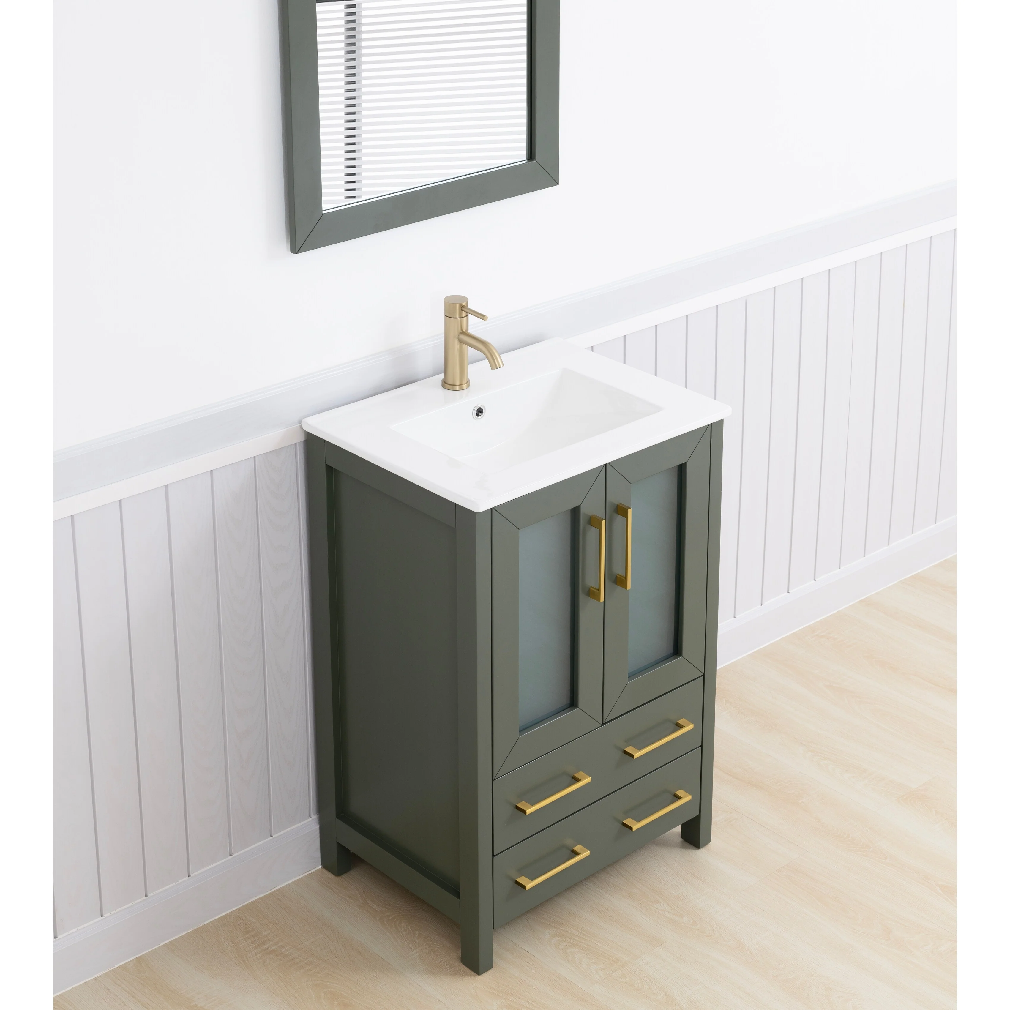 Vanity Art 24-Inch Single Sink Bathroom Vanity Set 2 Drawers, 1 Cabinet, 1 Shelf, Soft-Closing Doors with Free Mirror