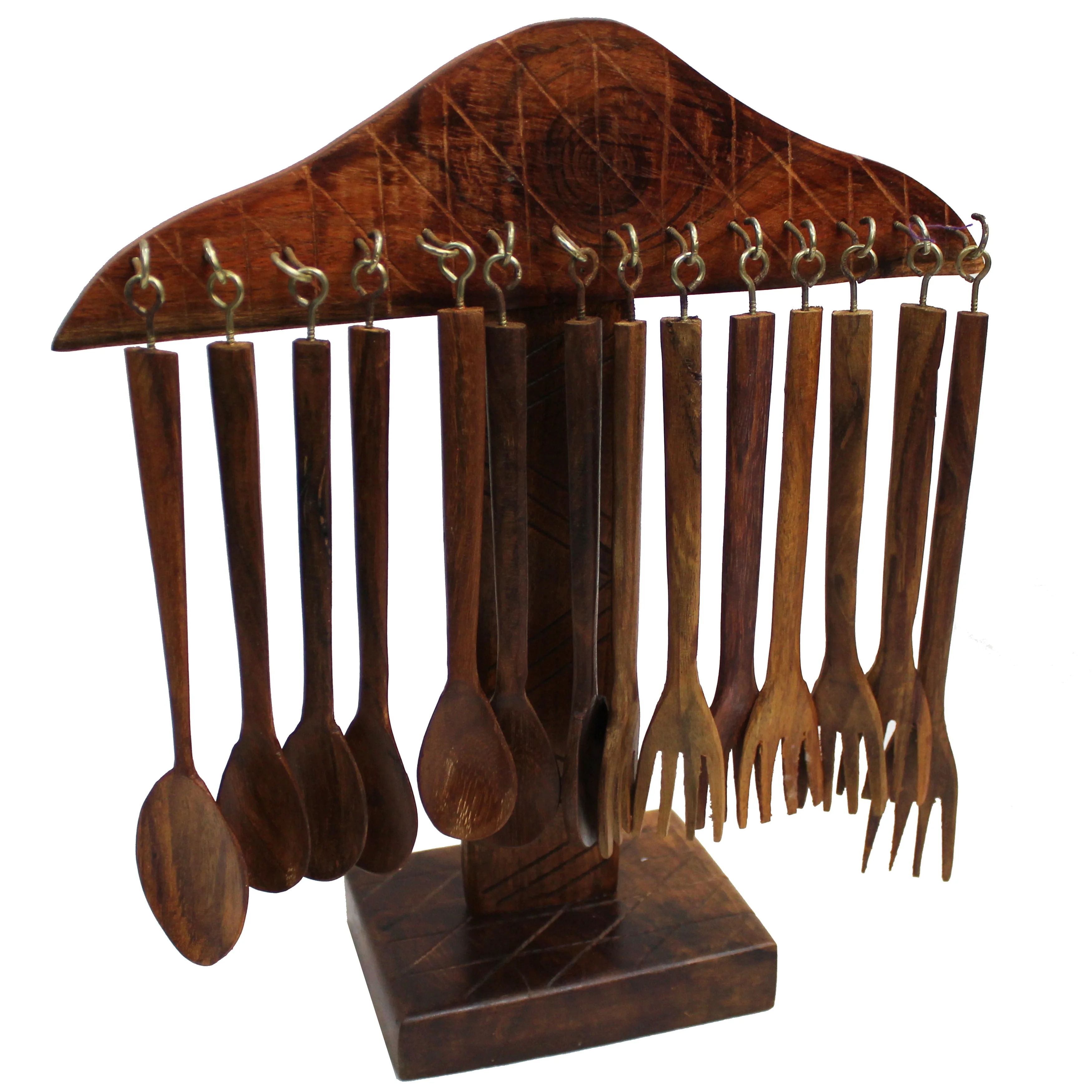 Natural Geo Rosewood Handcarved Decorative Spoon Set with Stand