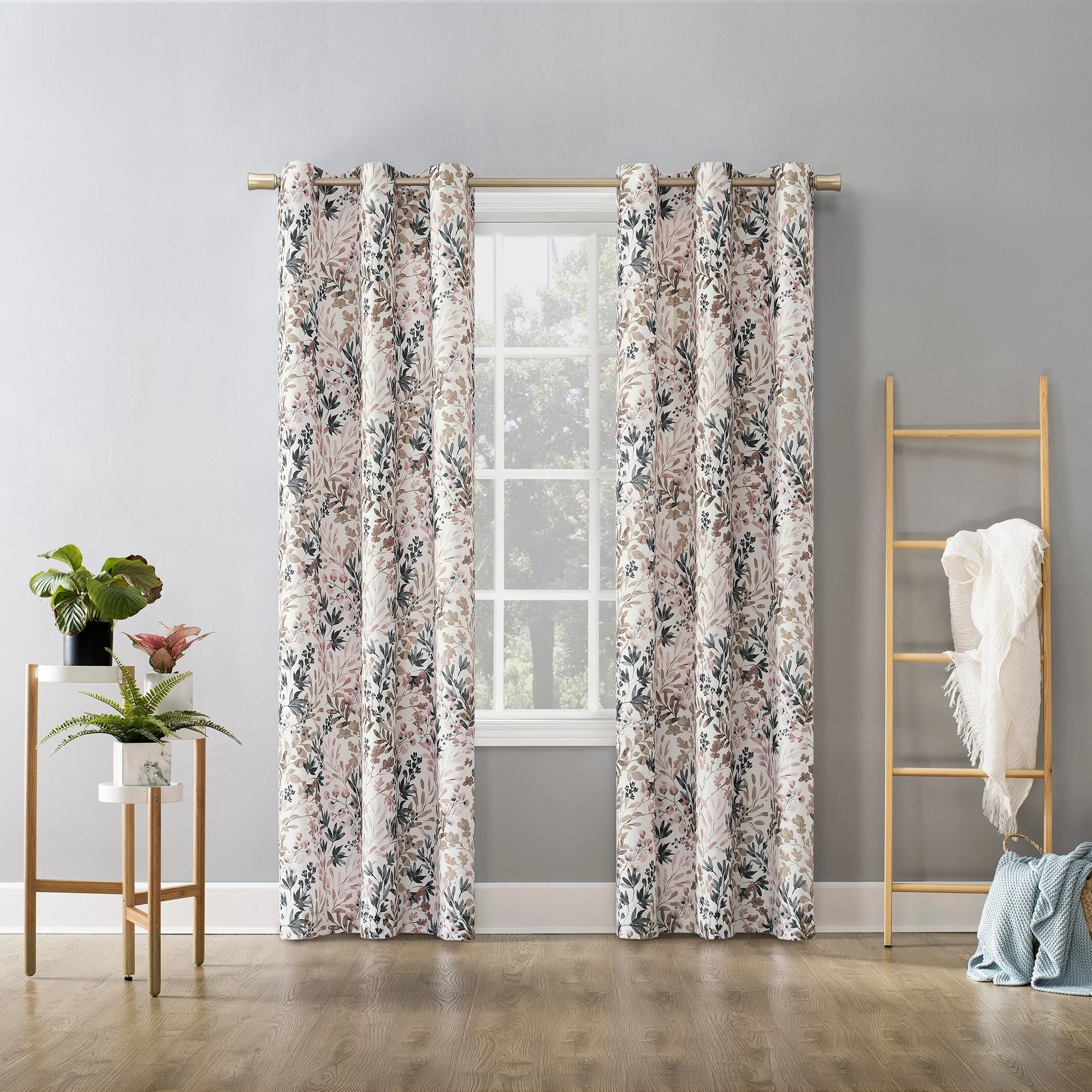 No. 918 Amelie Botanical Print Room Darkening Grommet Curtain Panel, Single Panel