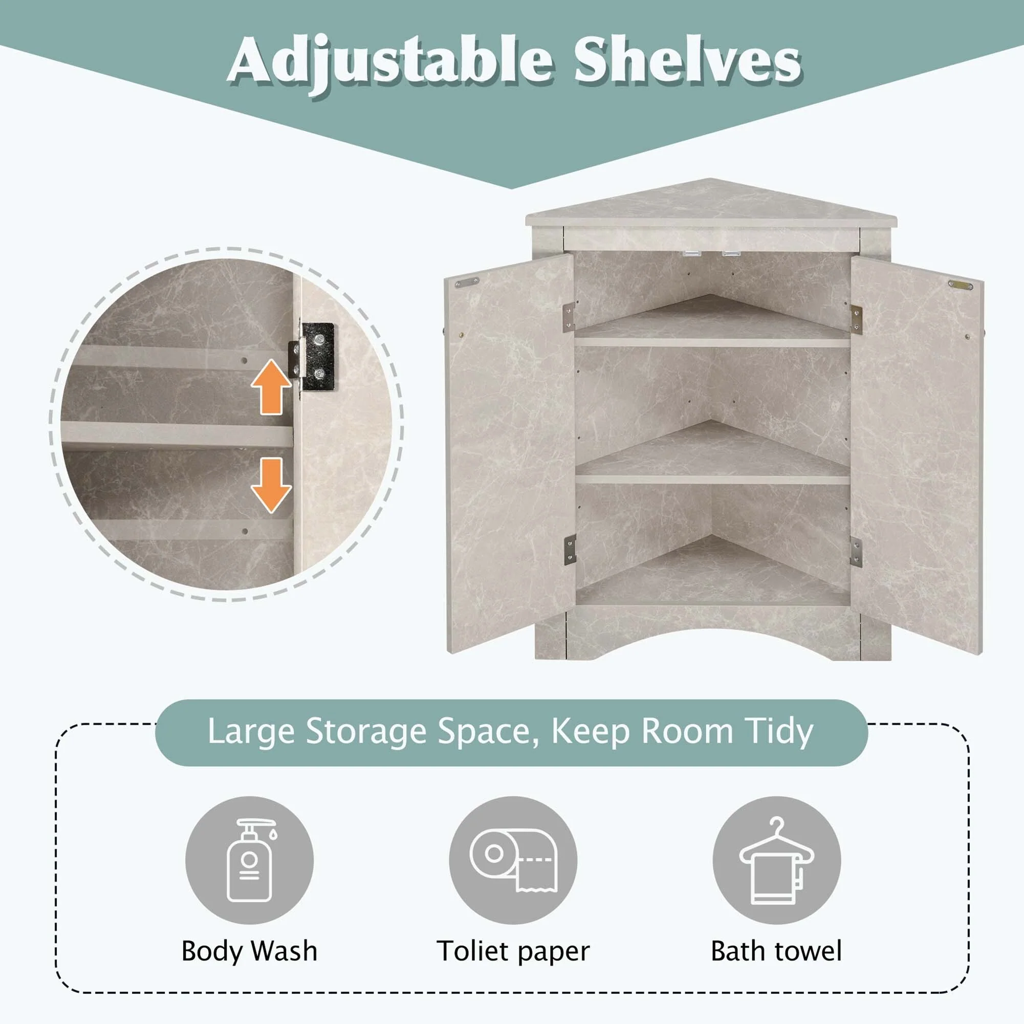 Triangle Bathroom Storage Cabinet with Adjustable Shelves