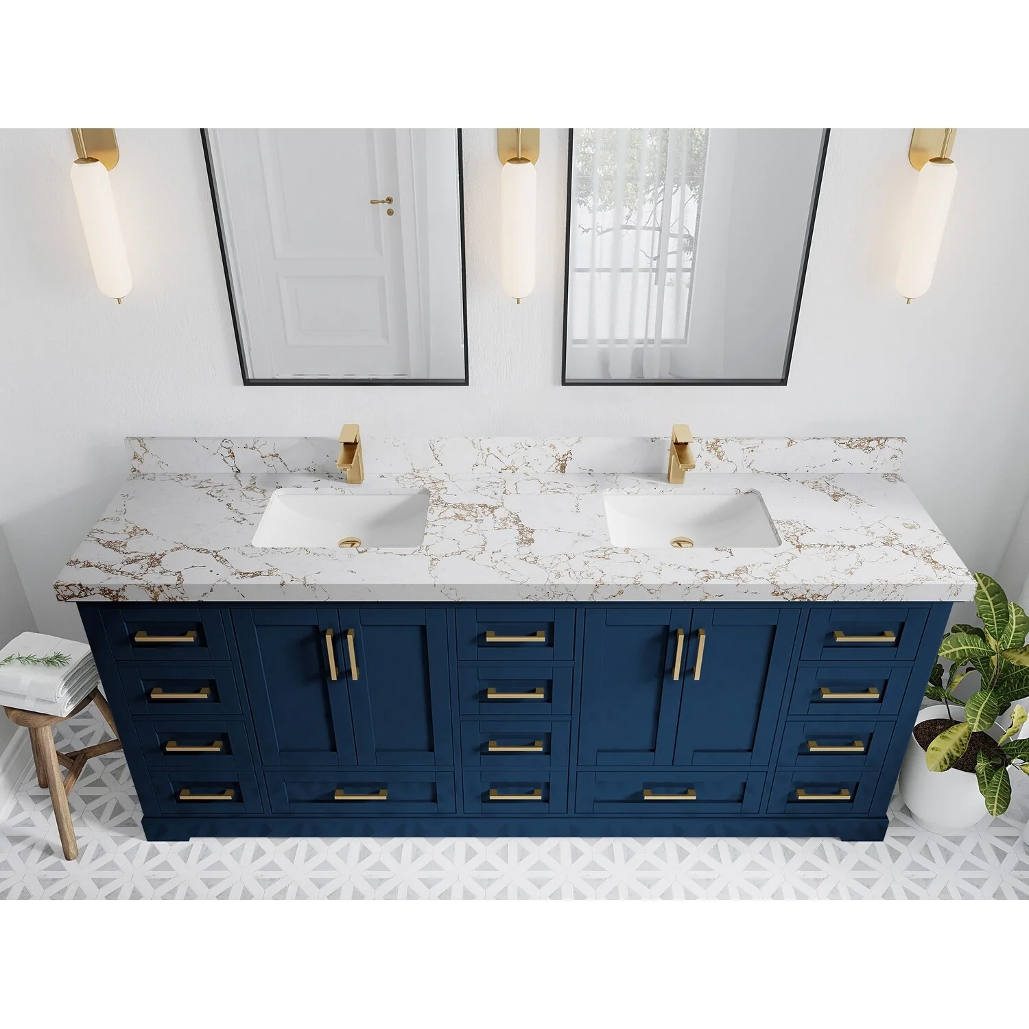 Willow Collection 84 in W x 22 in D x 36 in H Boston Double Bowl Sink Bathroom Vanity with Countertop