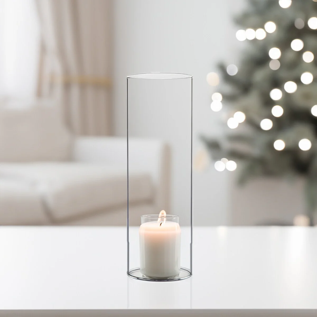 Clear Glass Cylinder Hurricane Chimney Tube, Candle Cover - 1 Piece