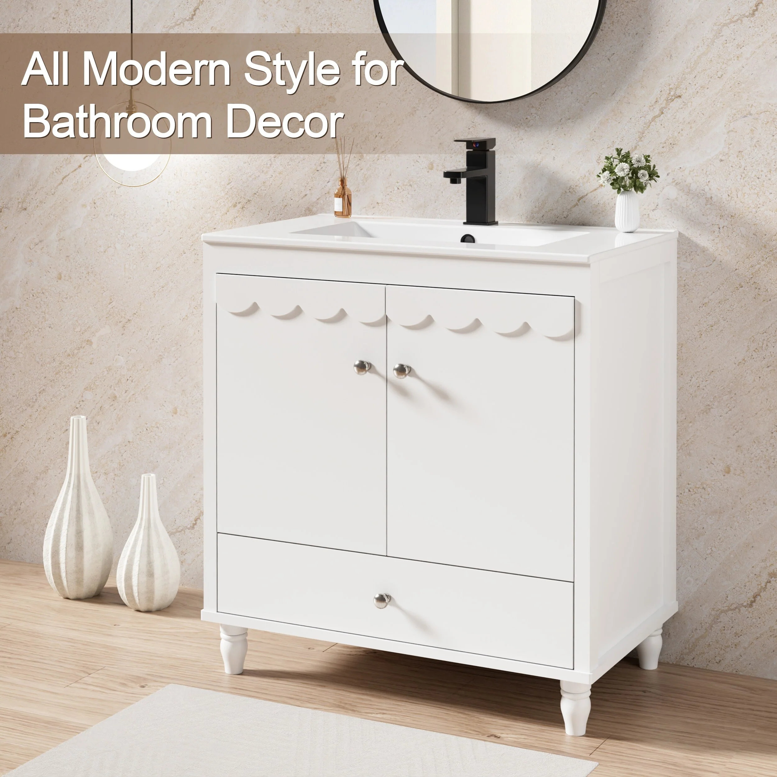 Lace Trim Freestanding Bathroom Vanity Set - Perfect for Bathrooms