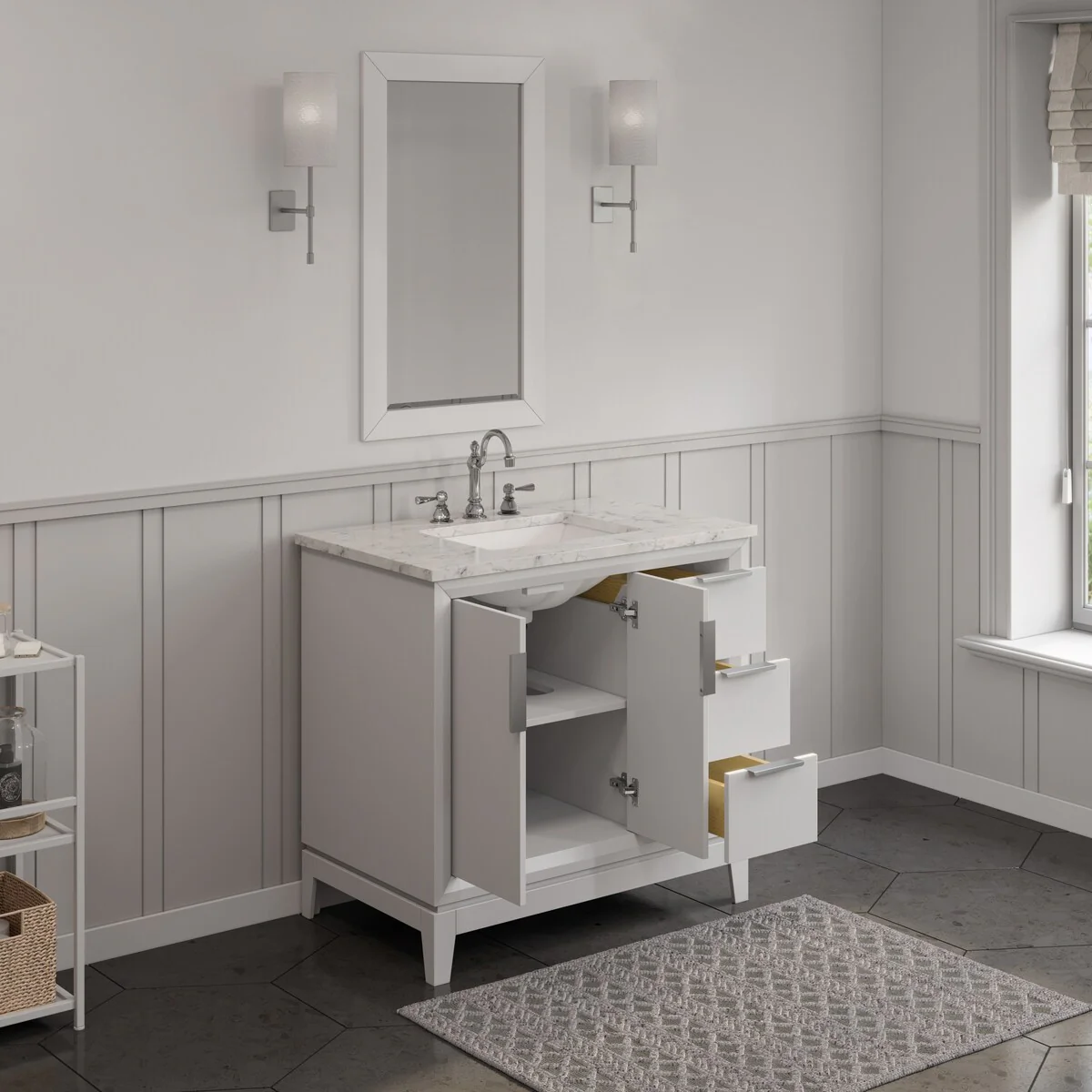 Elizabeth 36-Inch Single Sink Carrara White Marble Vanity