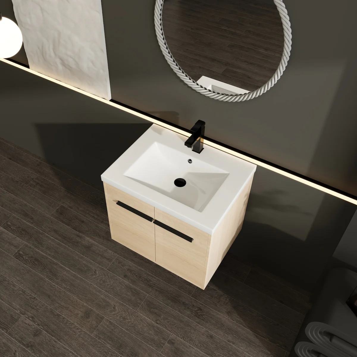 Bathroom Vanity with Resin Countertop Sink & 2 Doors