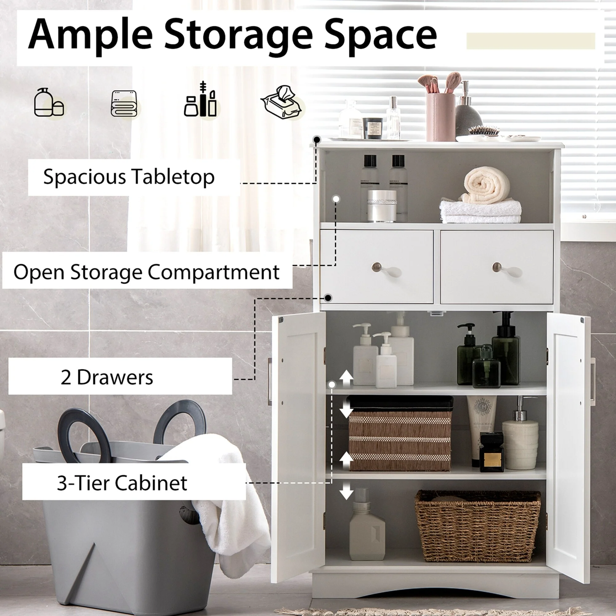 Costway Bathroom Floor Cabinet Freestanding Storage Cabinet with 2 - See Details
