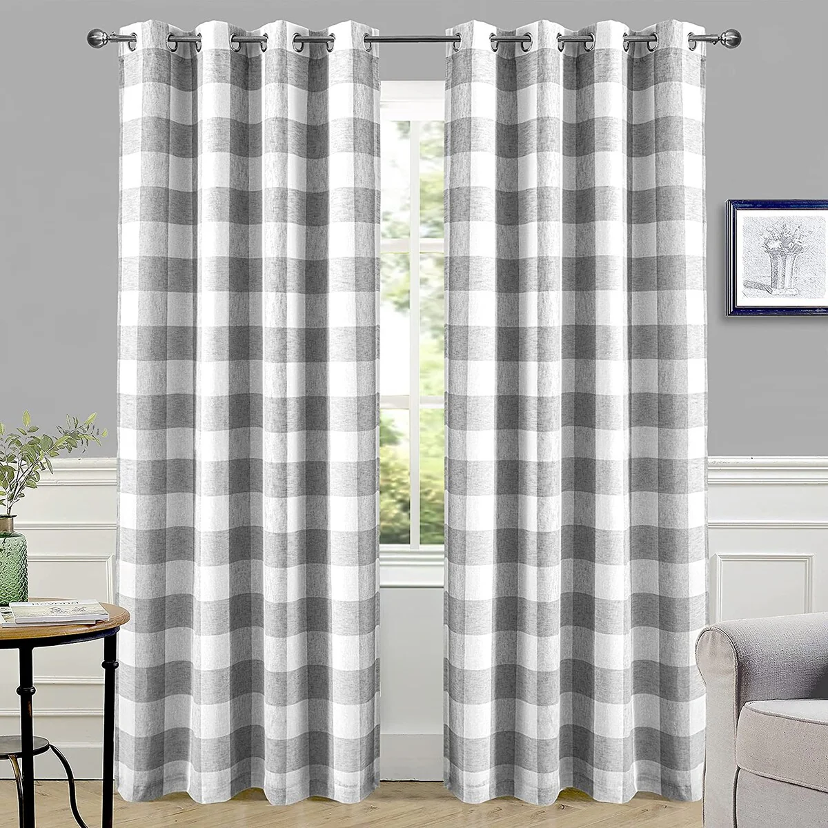 DriftAway Buffalo Check Woven Plaid Pattern Lined Blackout Thermal Insulated Window Curtain