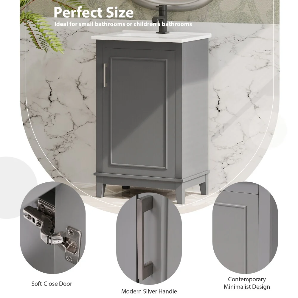 Modern 20 Inch Small Bathroom Vanity Cabinet with Ceramic Basin