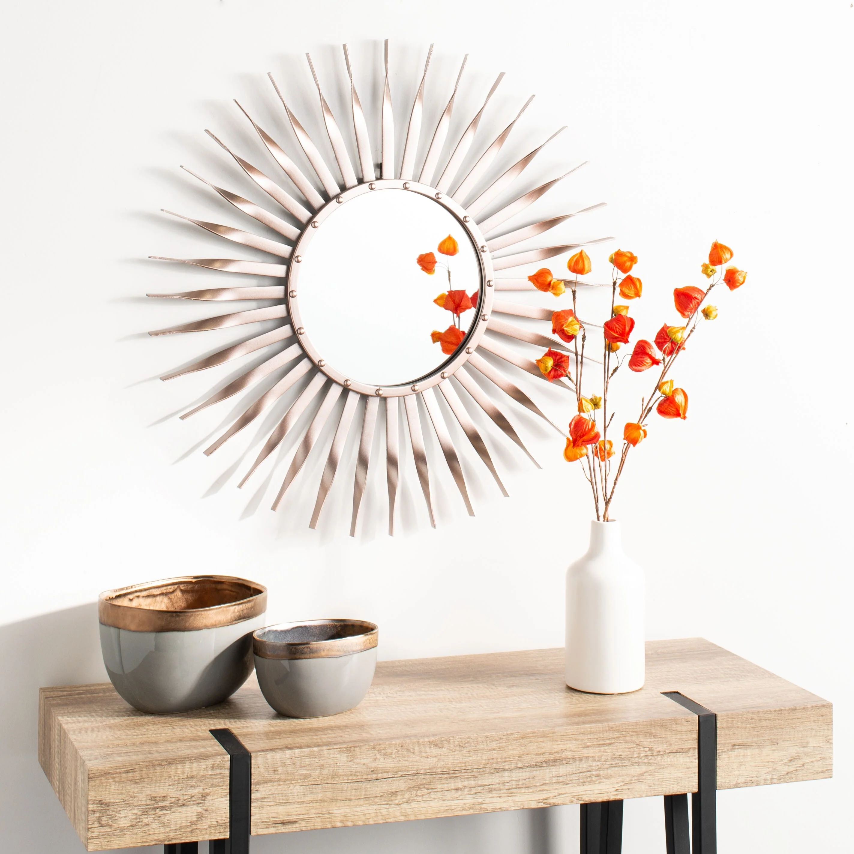 SAFAVIEH Jessenia 28-inch Rose/Gold Sunburst Round Mirror - 28.3