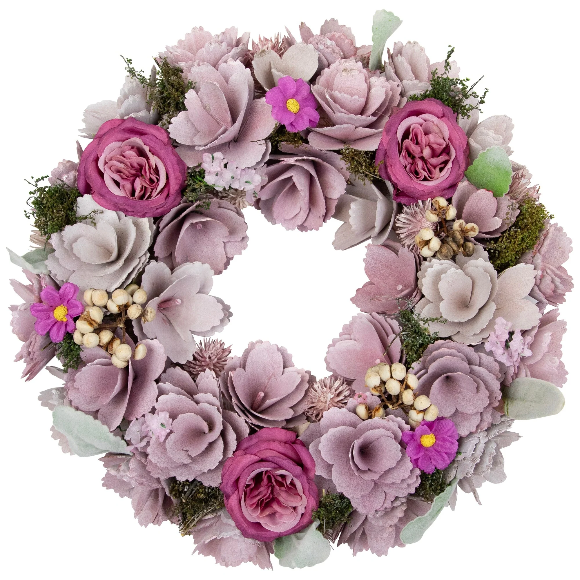 Wooden Floral Artificial Spring Wreath with Dried Foliage - 13.5