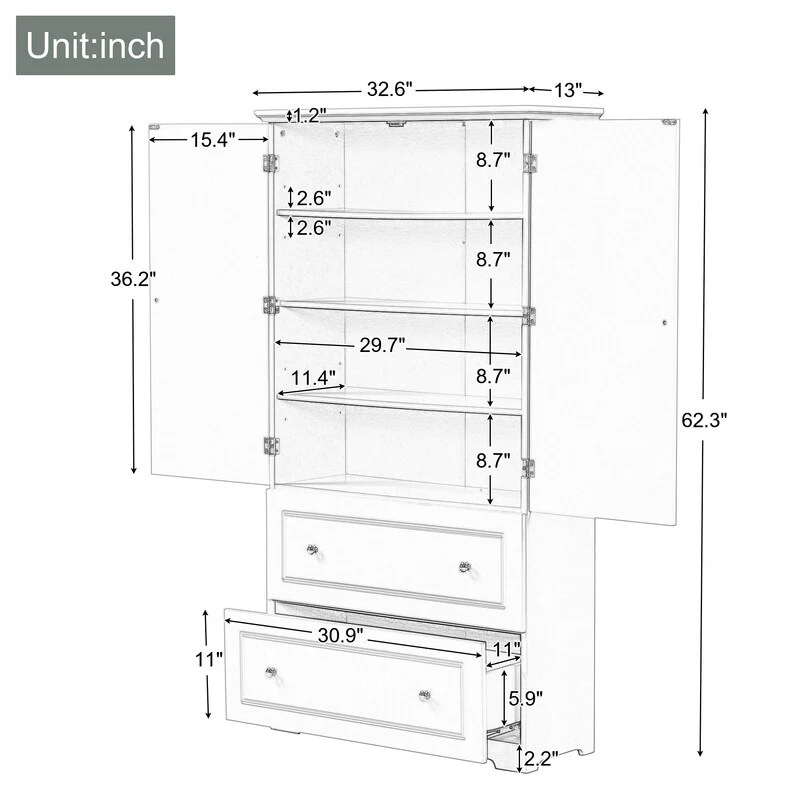 Wide Storage Cabinet with 2 Doors & 2 Drawers