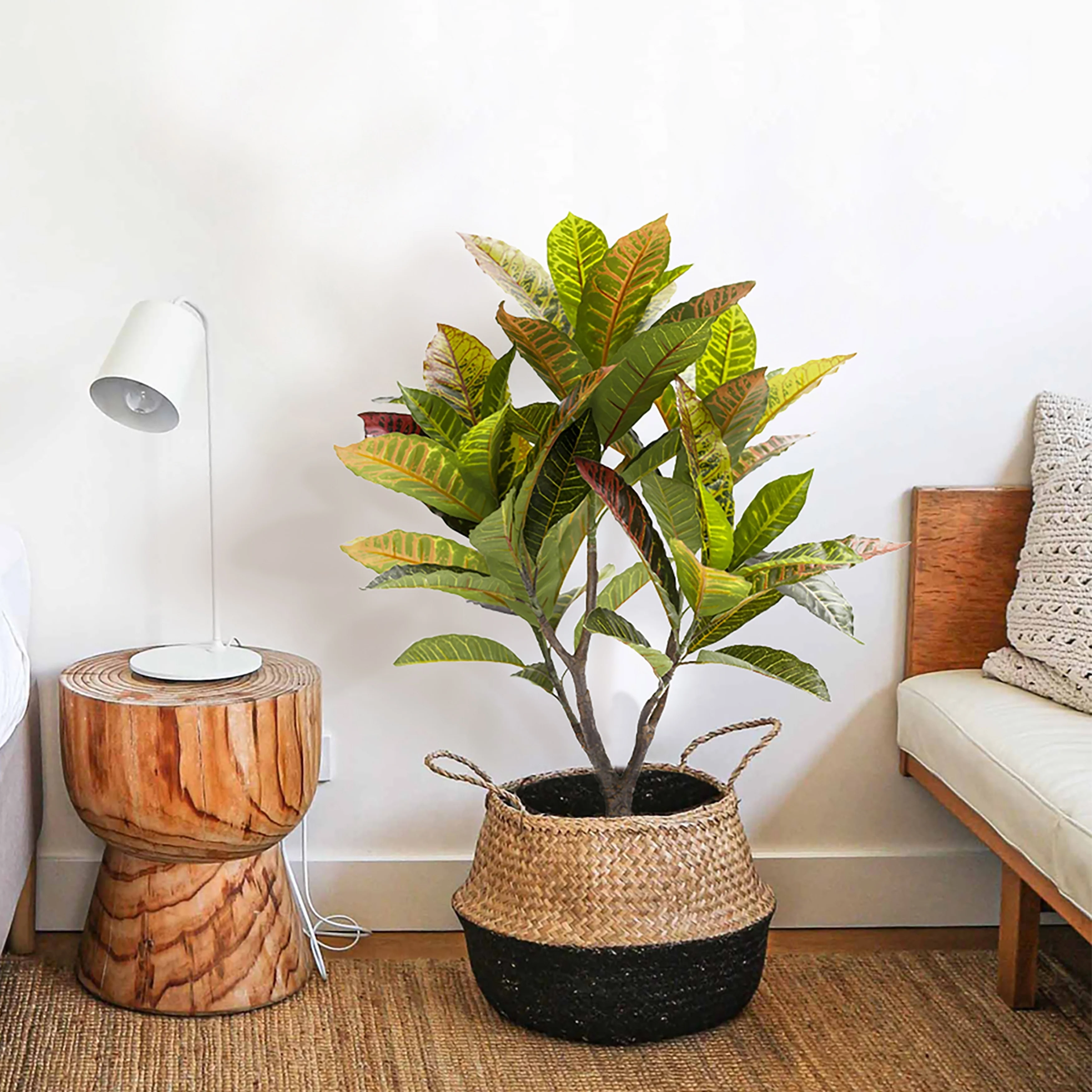 2.5ft Artificial Croton Rubber Plant Fiddle Leaf Fig Tree in Black Pot - 30