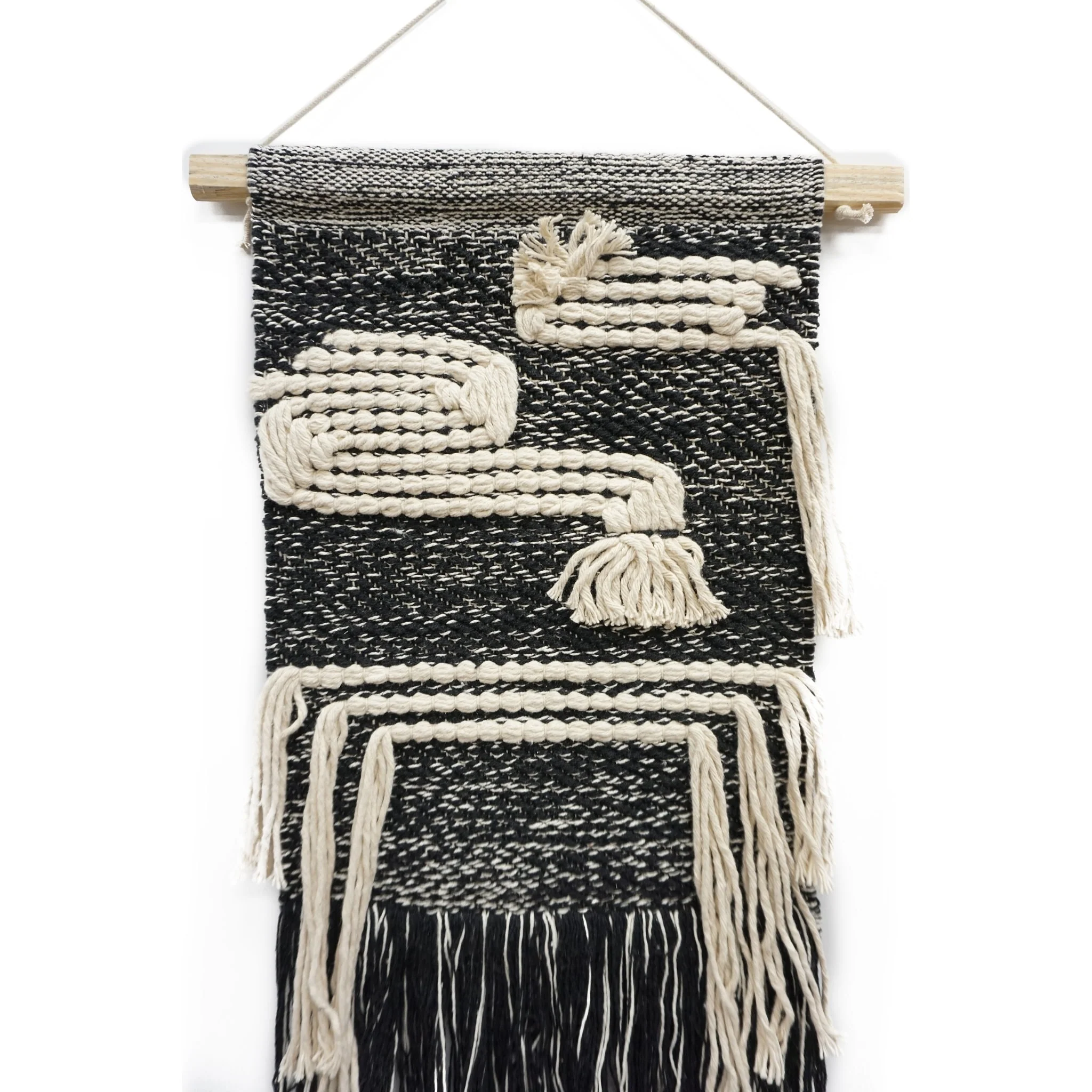 Home&Manor Wool and Cotton Macrame Wall Hanging with Rod Included - Exact Size