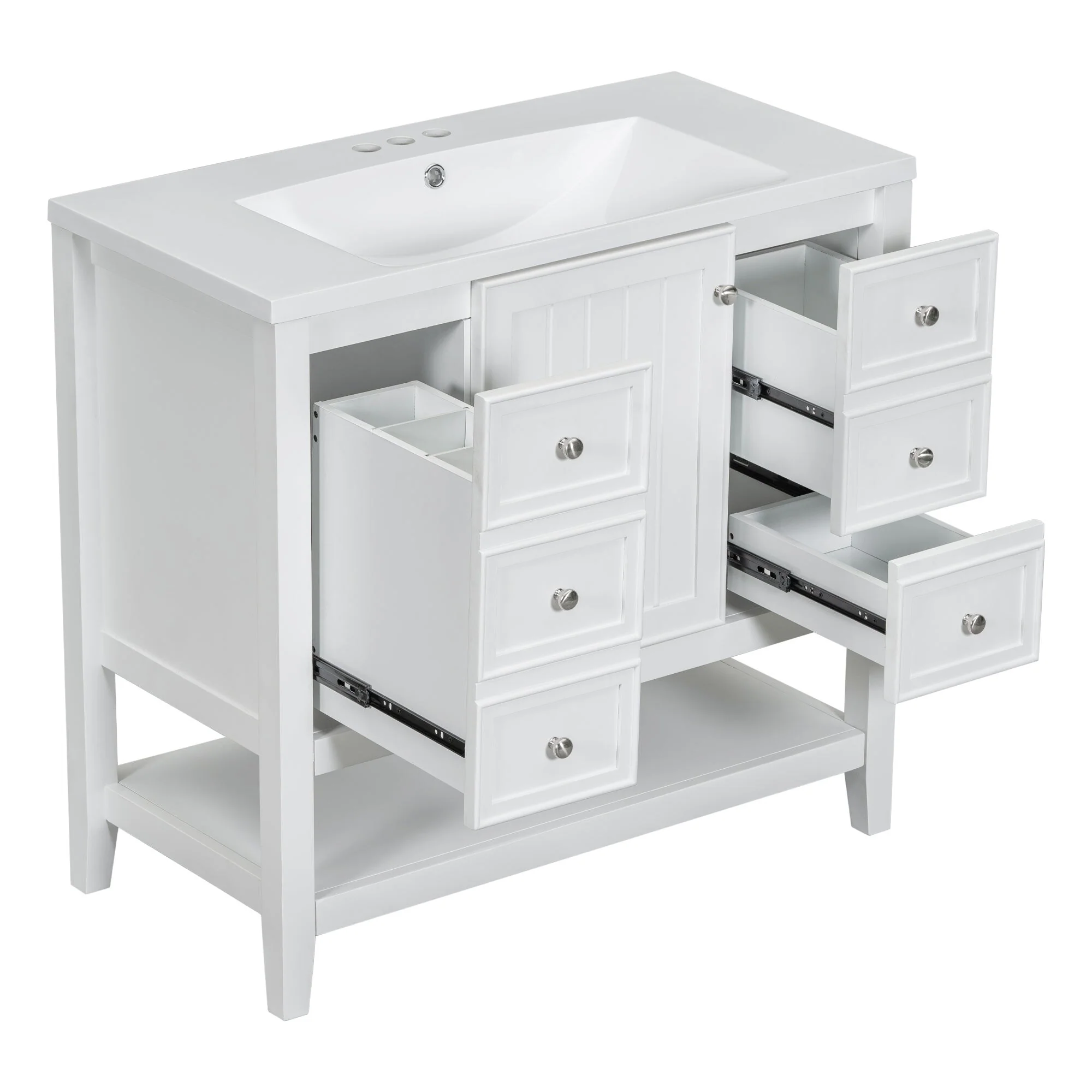 36 Inch Freestanding Bathroom Vanity Set with Drawers and Ceramic Sink