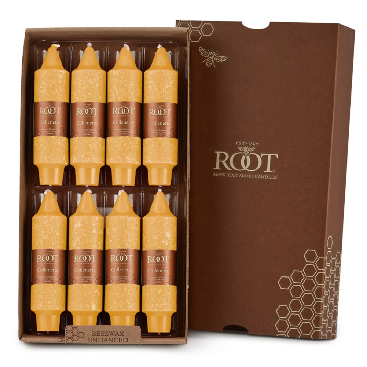 Root Unscented 5 In. Timberline™ Collenette Taper Candles box of 8 - 5 X 1-1/4
