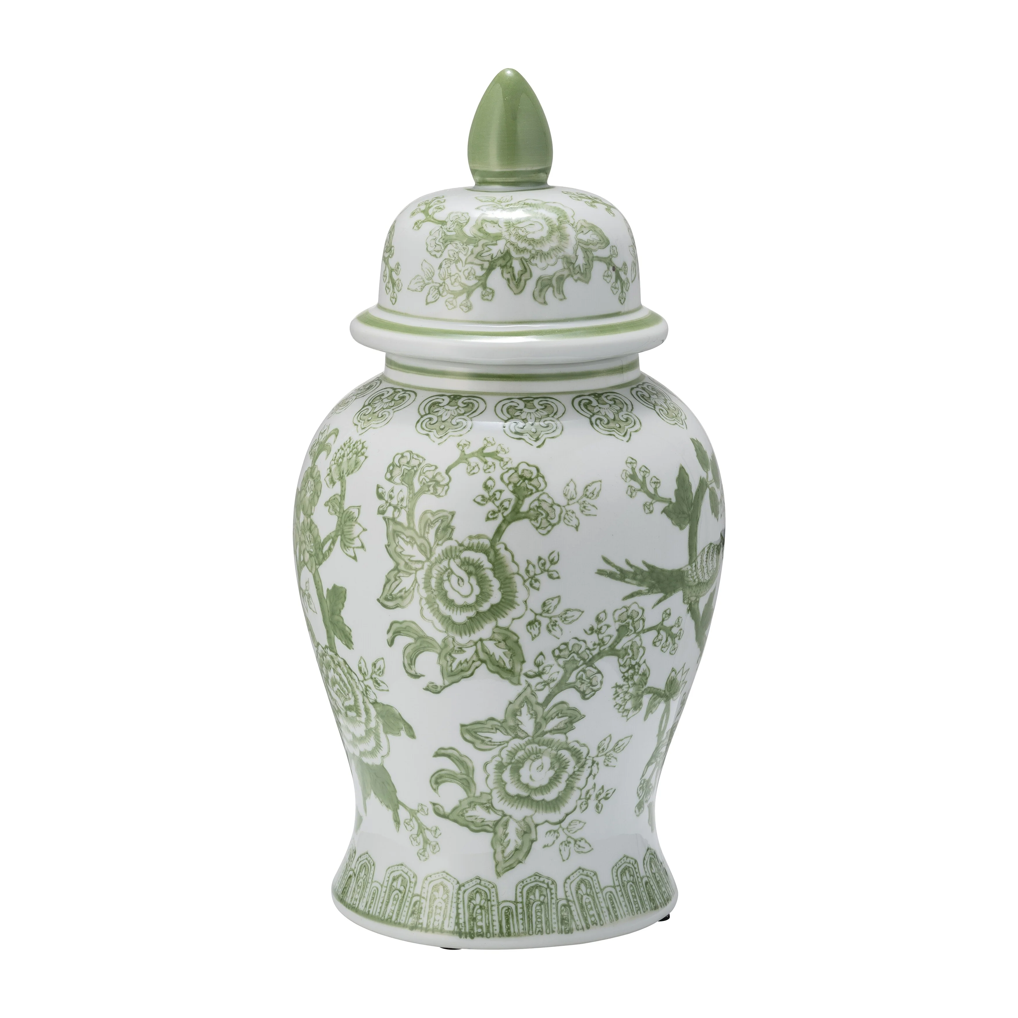 Sagebrook Home Chinoiserie Stoneware Ceramic Jar with Lid - Ornate Decorative Accent Piece