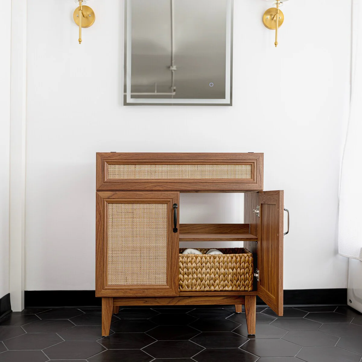 Ancillary Rattan Modern Farmhouse 2-Shelf Bath Vanity Cabinet Only (Sink Basin not Included), by JONATHAN Y