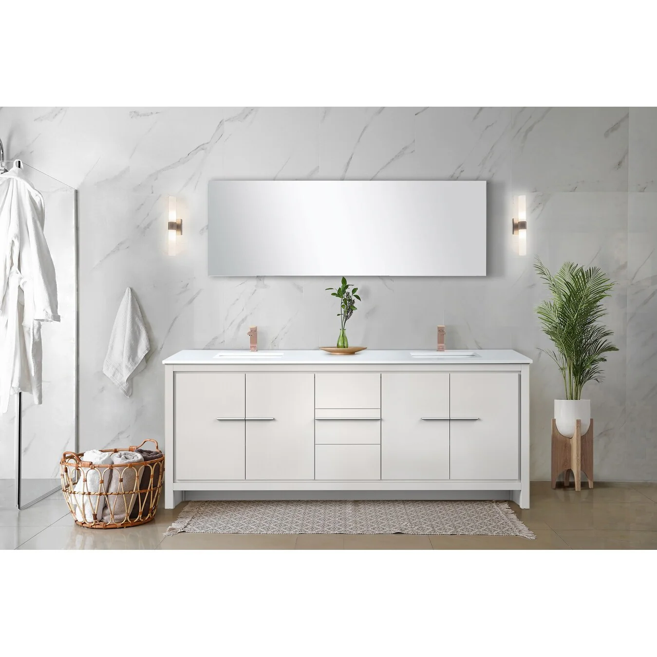Lafarre Bath Vanity Cultured Marble Top, Sink and Rose Gold Faucet