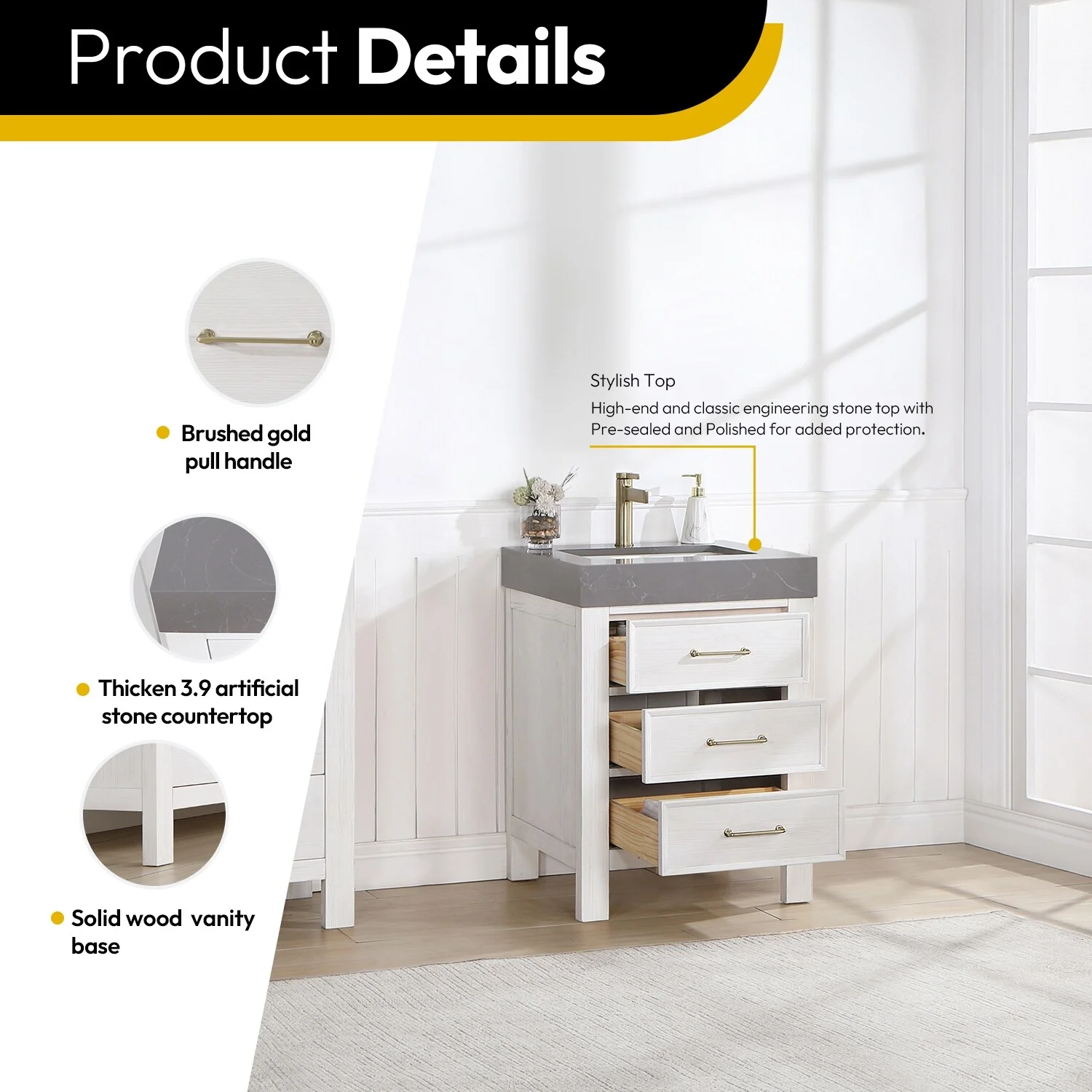 Leon 24 in. Single Bathroom Vanity with Composite Stone Top