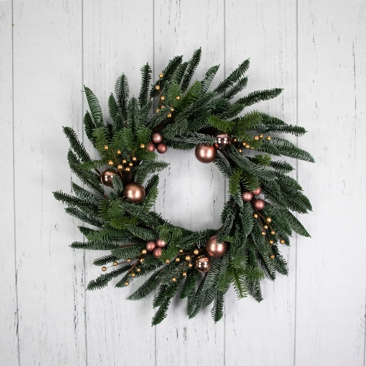 Rose Gold Ball Ornaments Artificial Christmas Wreath 28-Inch Unlit - 28