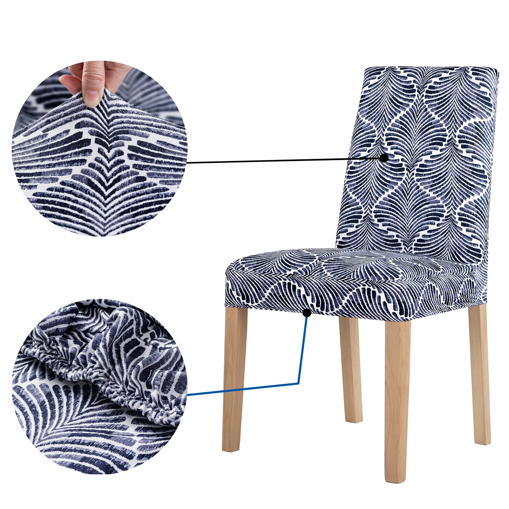 No. 918 Selene 2-pack Ogee Print Stretch Fit Elastic Dining Chair Cover Pair - 28