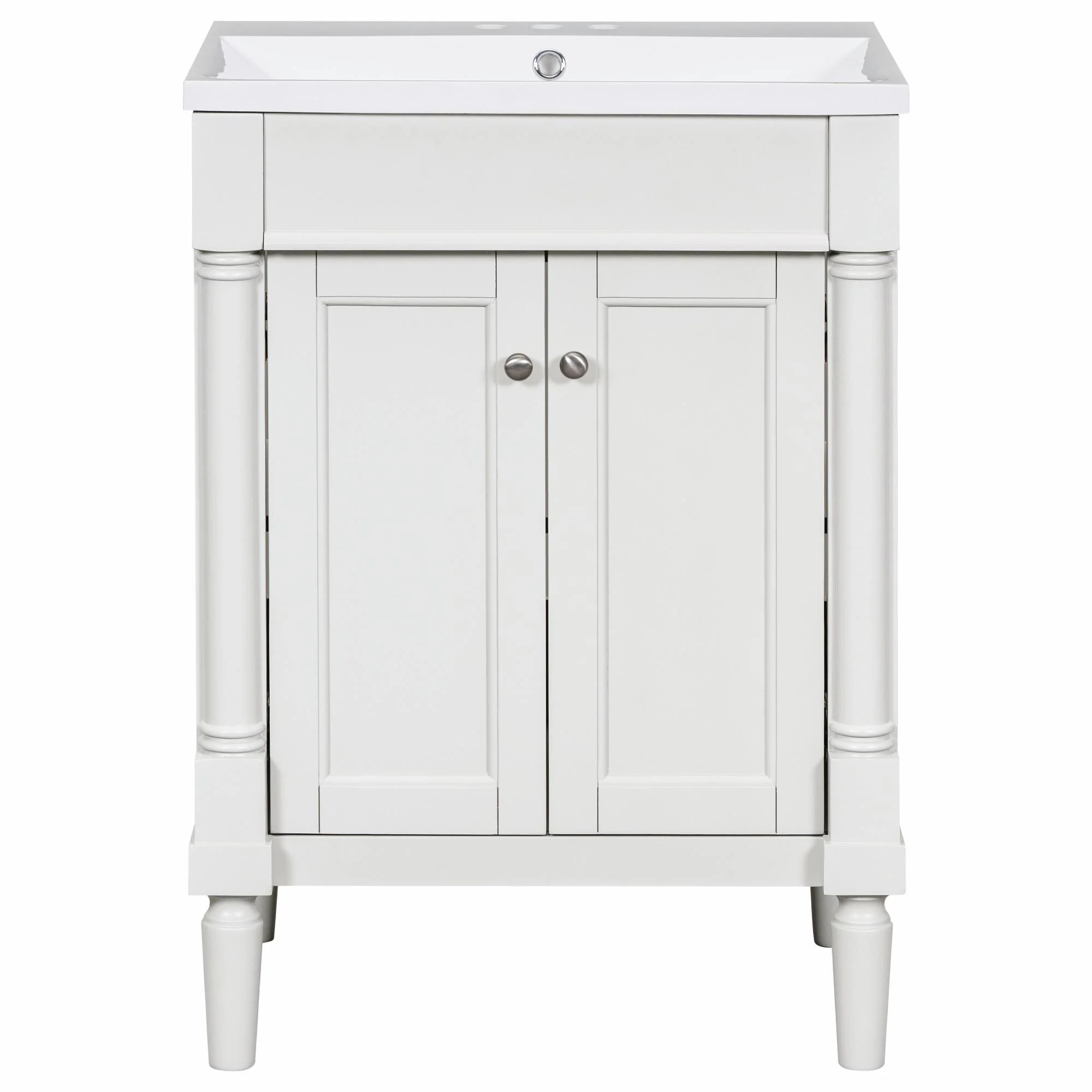 24'' Bathroom Vanity with Top Sink: Modern 2-Tier Storage Cabinet, Single Sink, Large Shelves