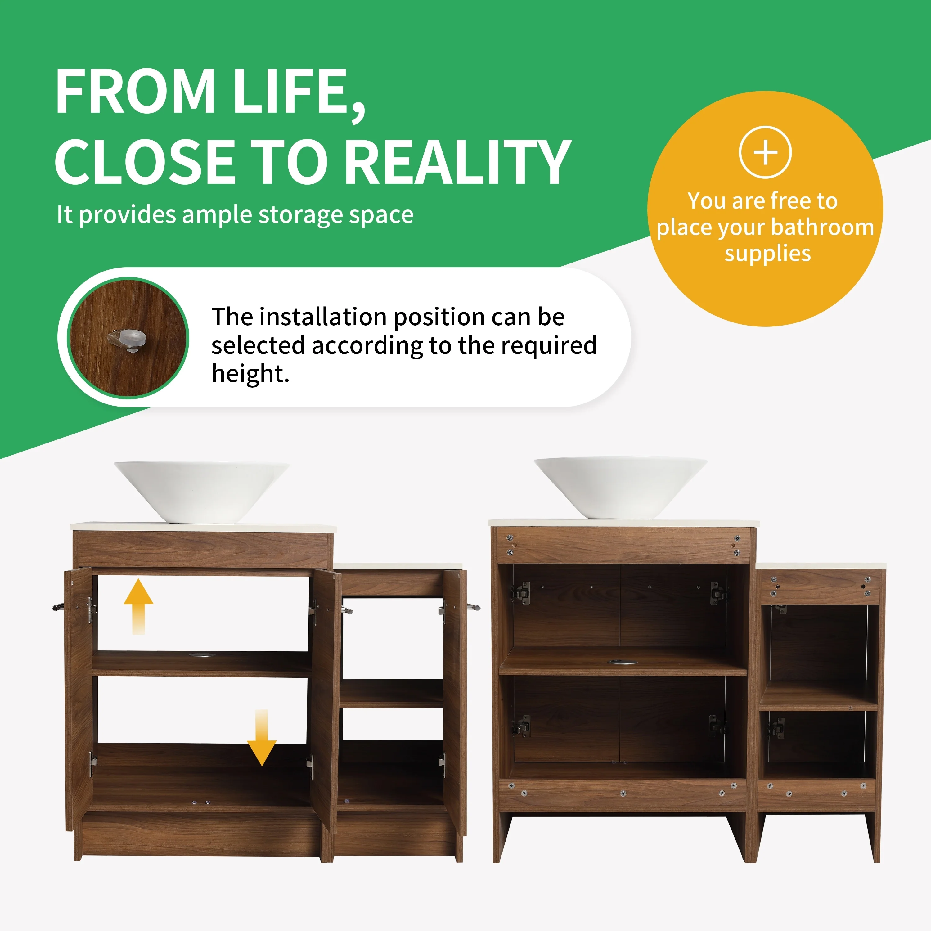 BNK 24/36/48/60 Inch Bathroom Vanity with Sink, Freestanding Bathroom Vanity with Soft Close Doors and Adjustable Shelf