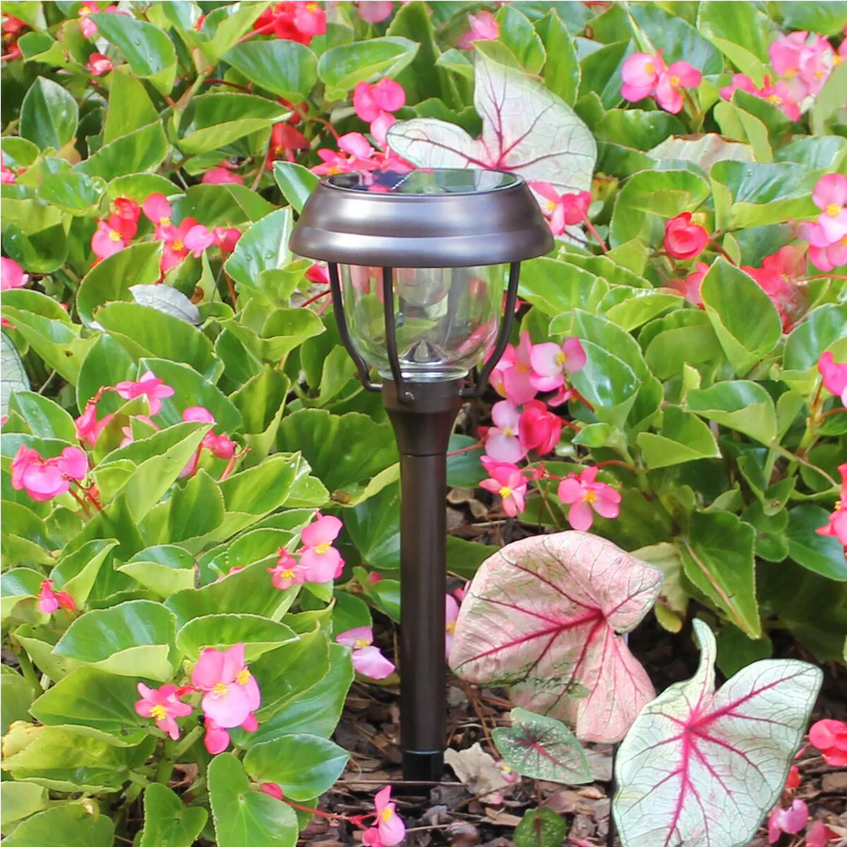 Bronze Solar Garden Light with Dual Color Bulb - 4PK