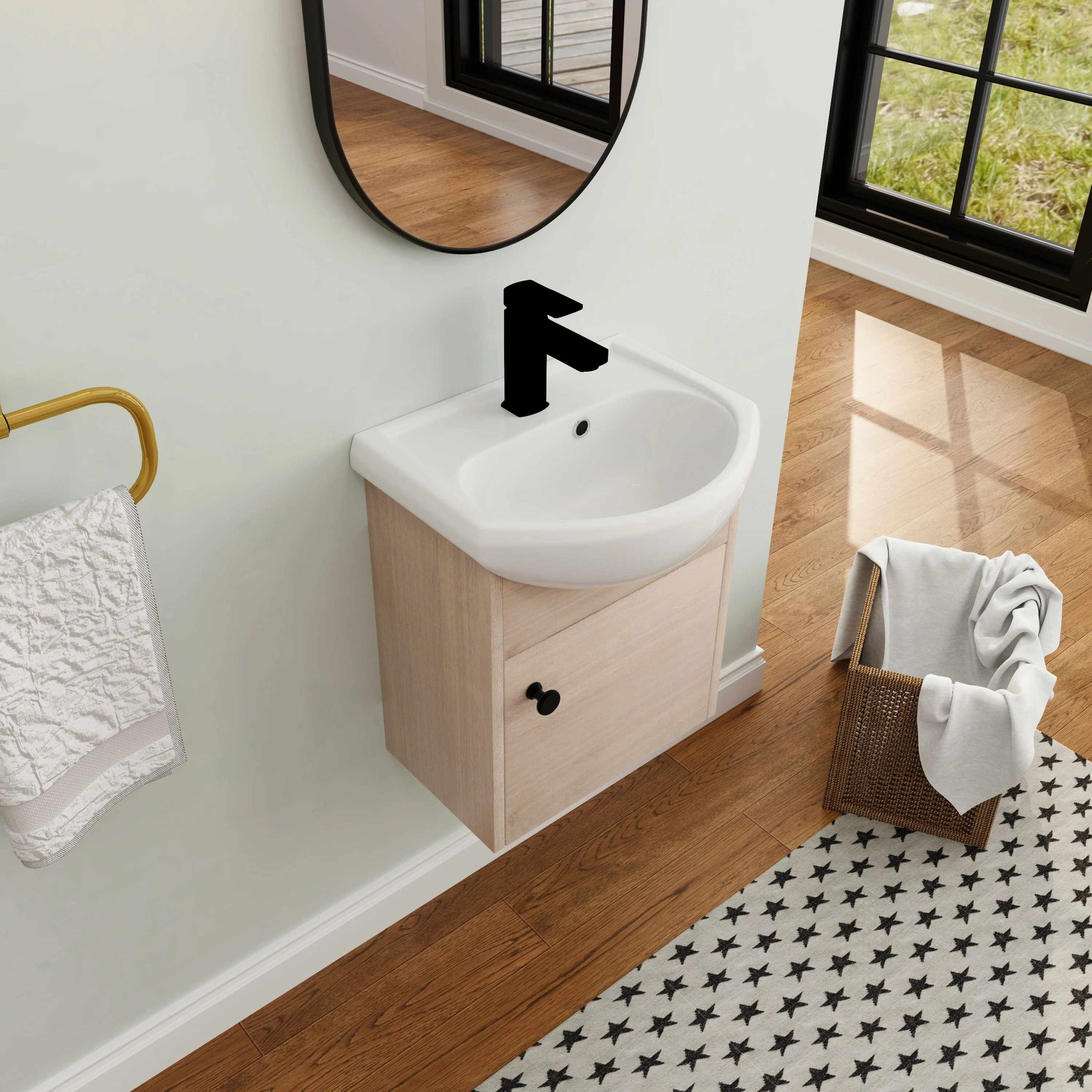 BNK 16/18/23 inch Freestanding/Floating Bathroom Vanity with Single Sink,Powder Room Vanity with Soft Close Door