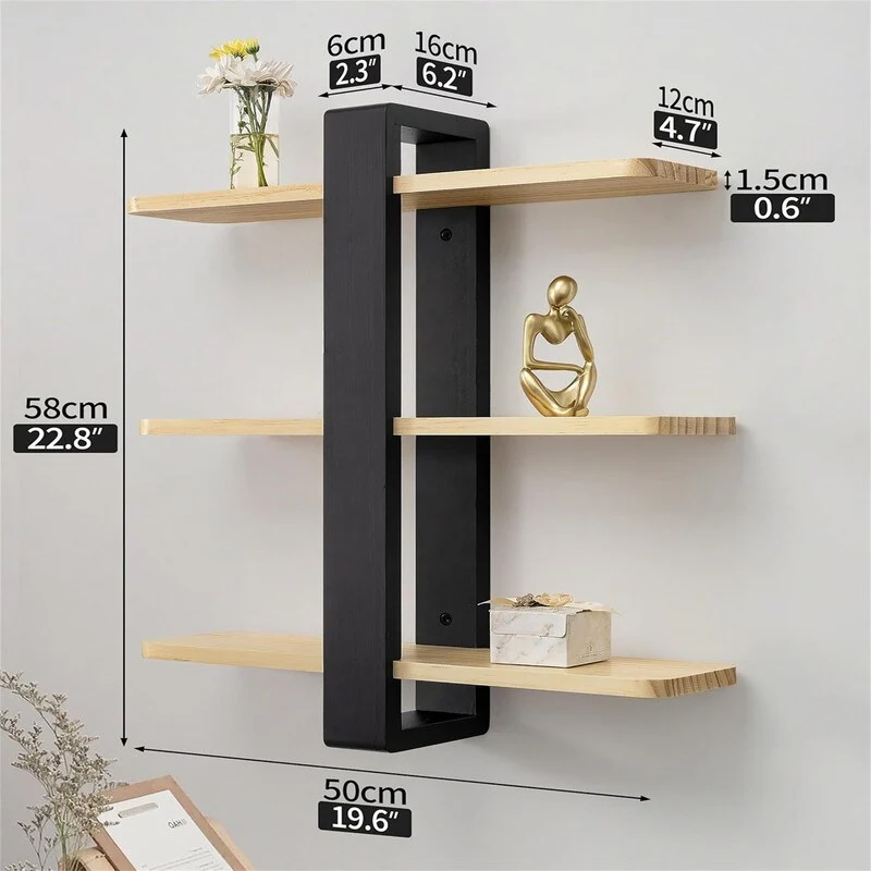 Wall Mounted Shelving Unit All Pine Wood 3 Tier Large Shelf
