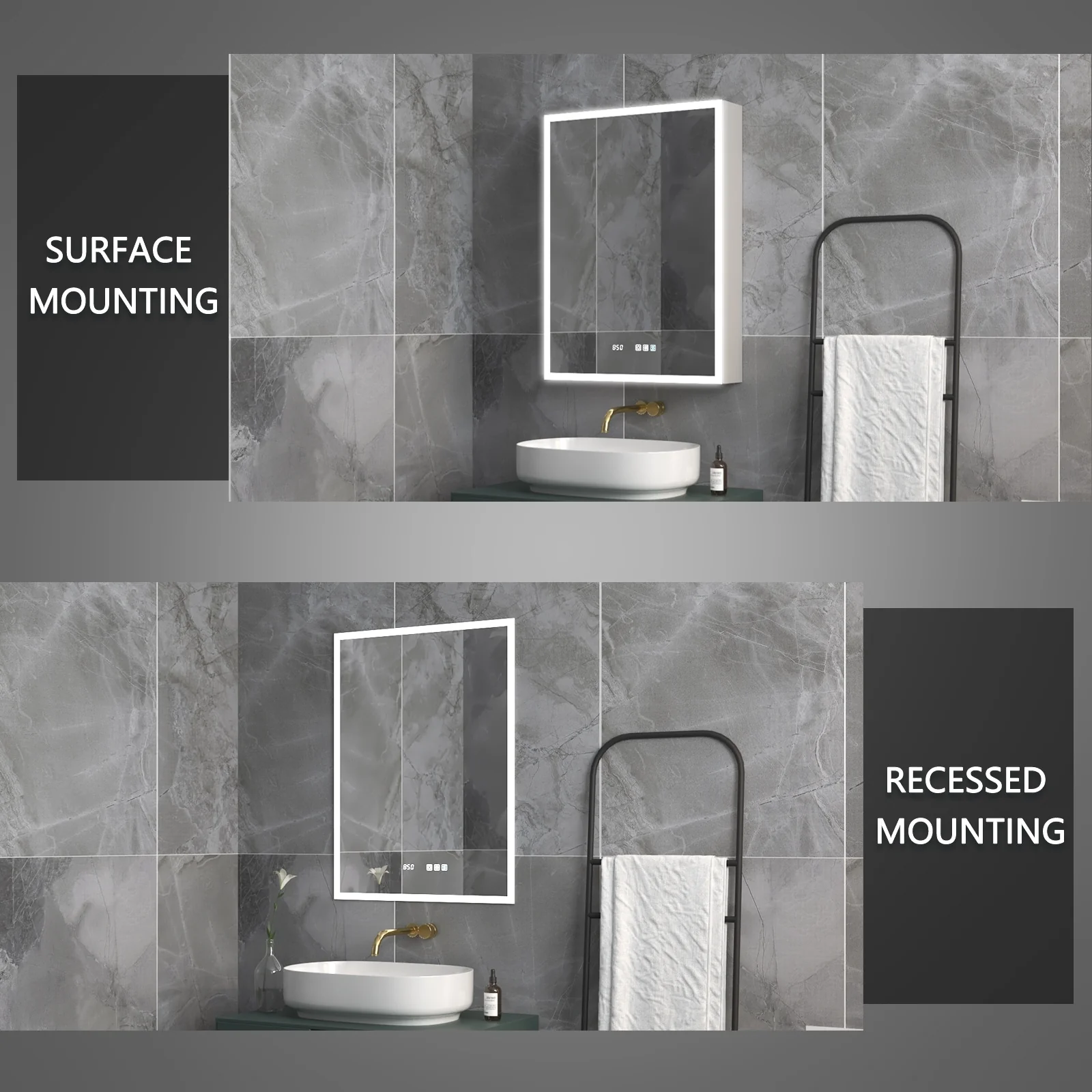 ExBrite Led Lighted Medicine Cabinet Recessed or Surface with Mirrors