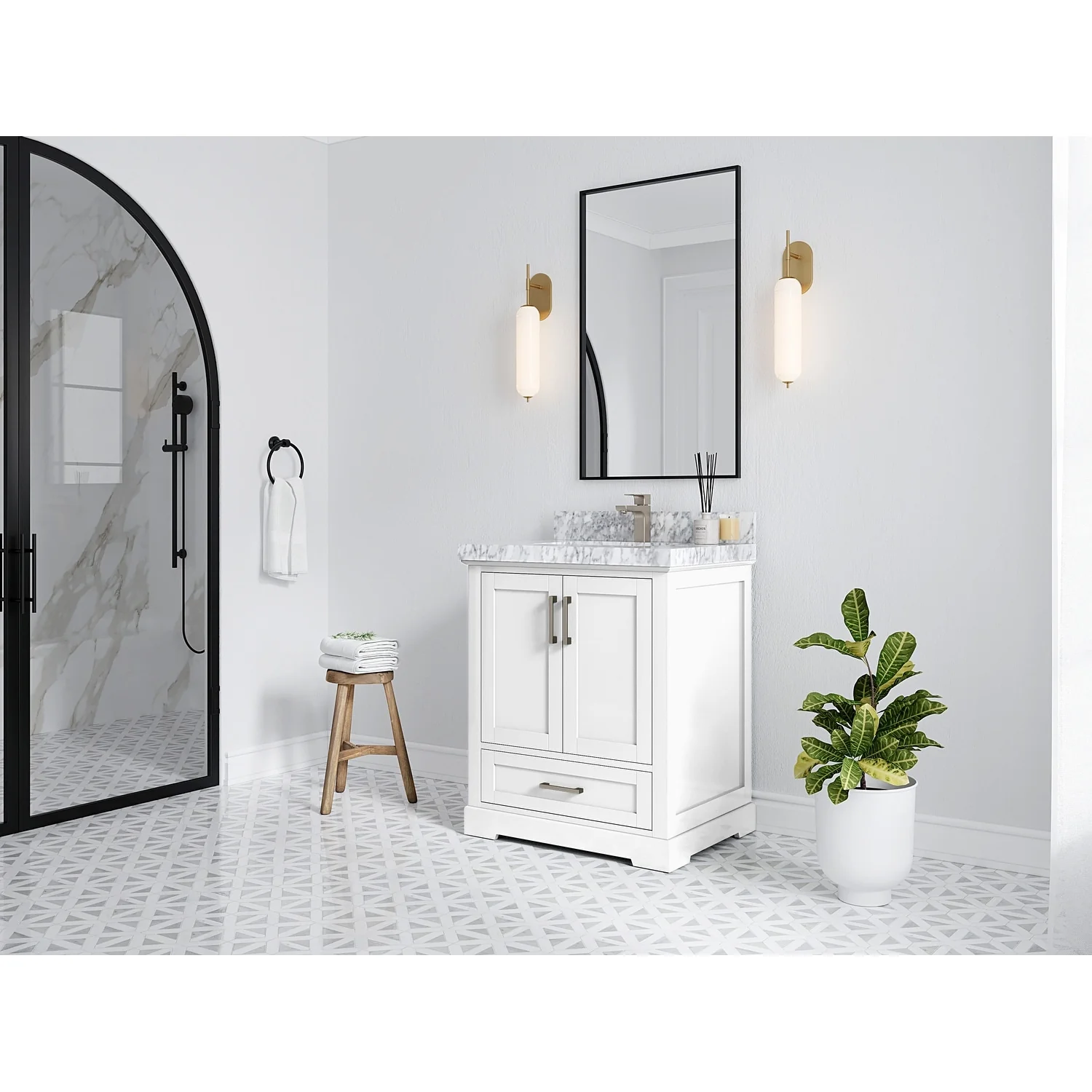 Willow Collection 30 in W x 22 in D x 36 in H Reeded Boston Single Bowl Sink Bathroom Vanity with Quartz or Marble Countertop