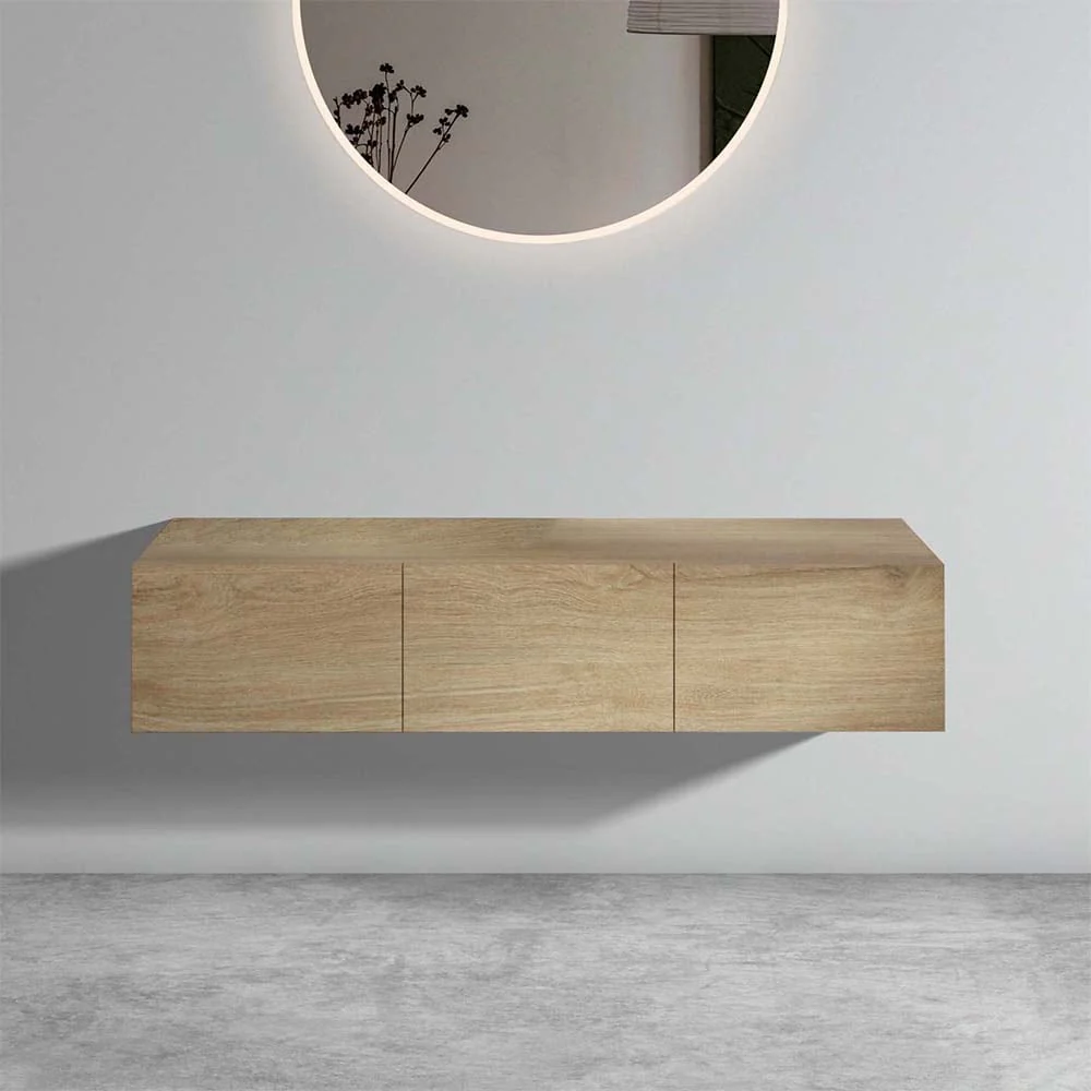 Bathroom Floating Cabinet, Wall Mounted TV stand, Oak Finish Wall-mounted Storage Cabinet for Small Spaces