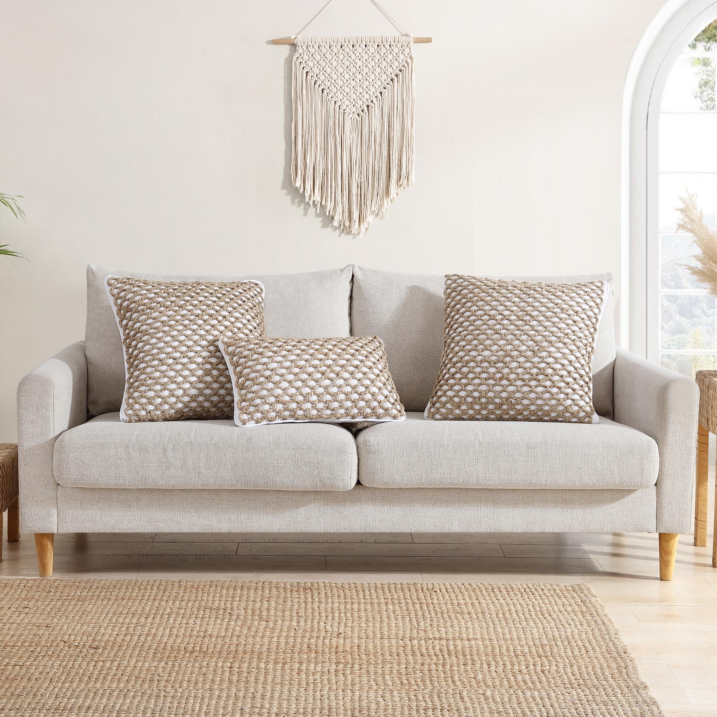 Boho Living Jada Braided Cotton/Jute Throw Pillow Covers