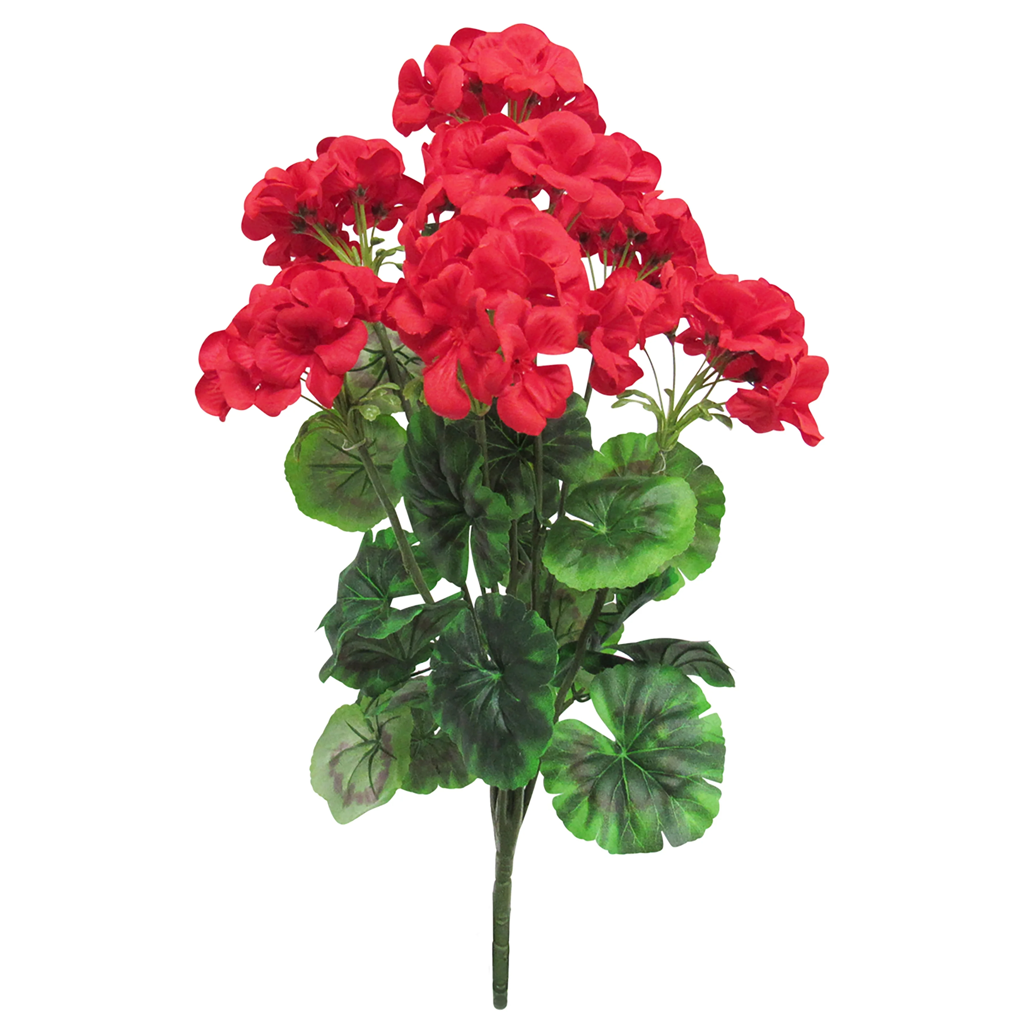 Red Artificial Geranium Flower Stem Plant Bush Bouquet 21in - 21