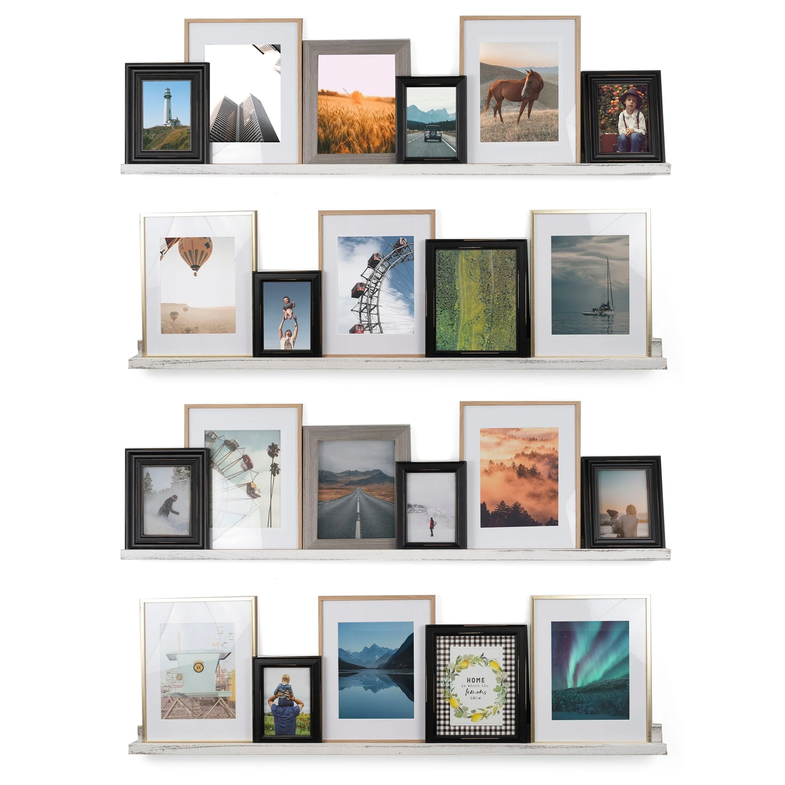 Rustic State Set of 4 Wall Mounted Shelves 52 Inch Photo Ledge
