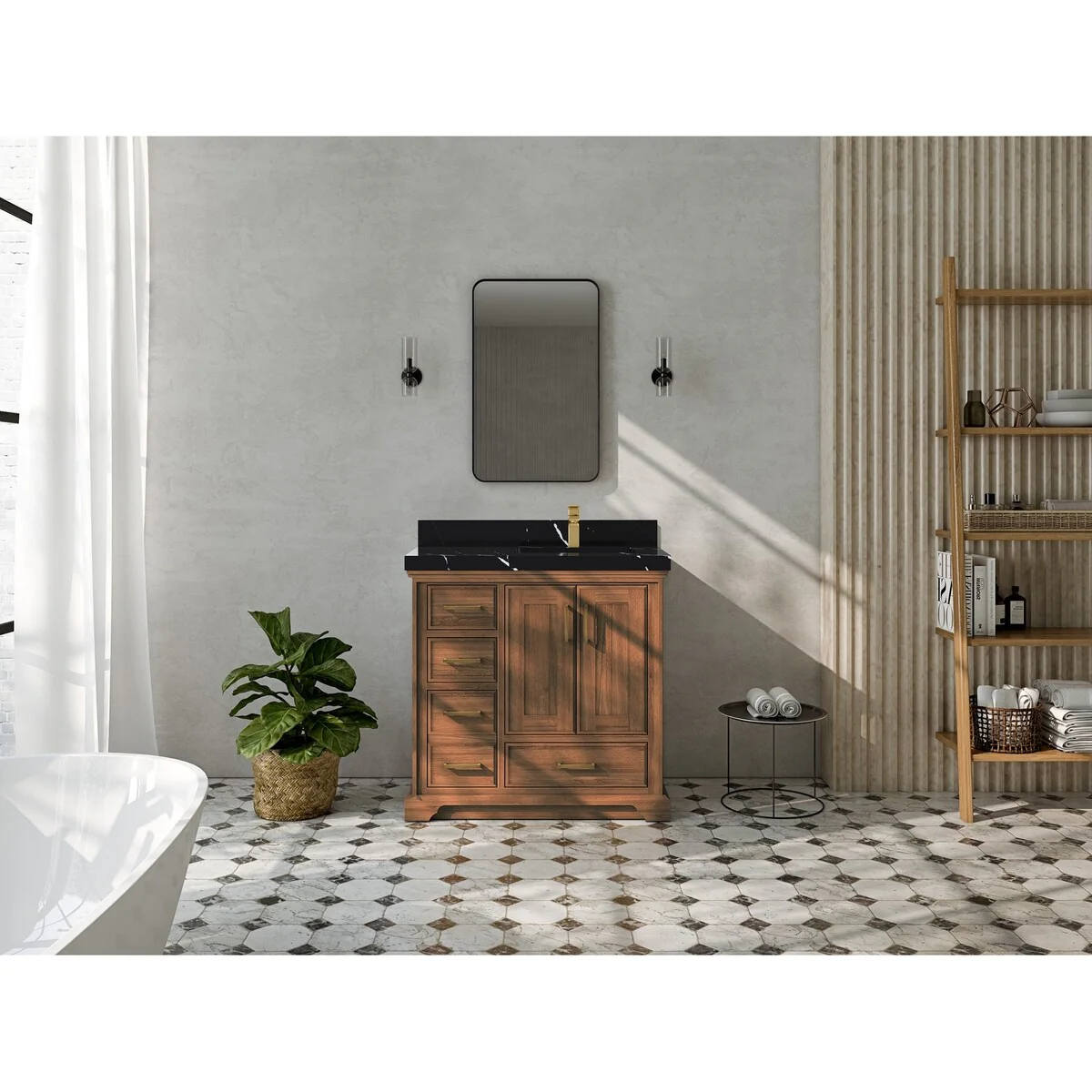 Willow Collections 36 in. W x 22 in. D Charlotte Teak Right Offset Sink Bathroom Solid Teak Vanity with Countertop