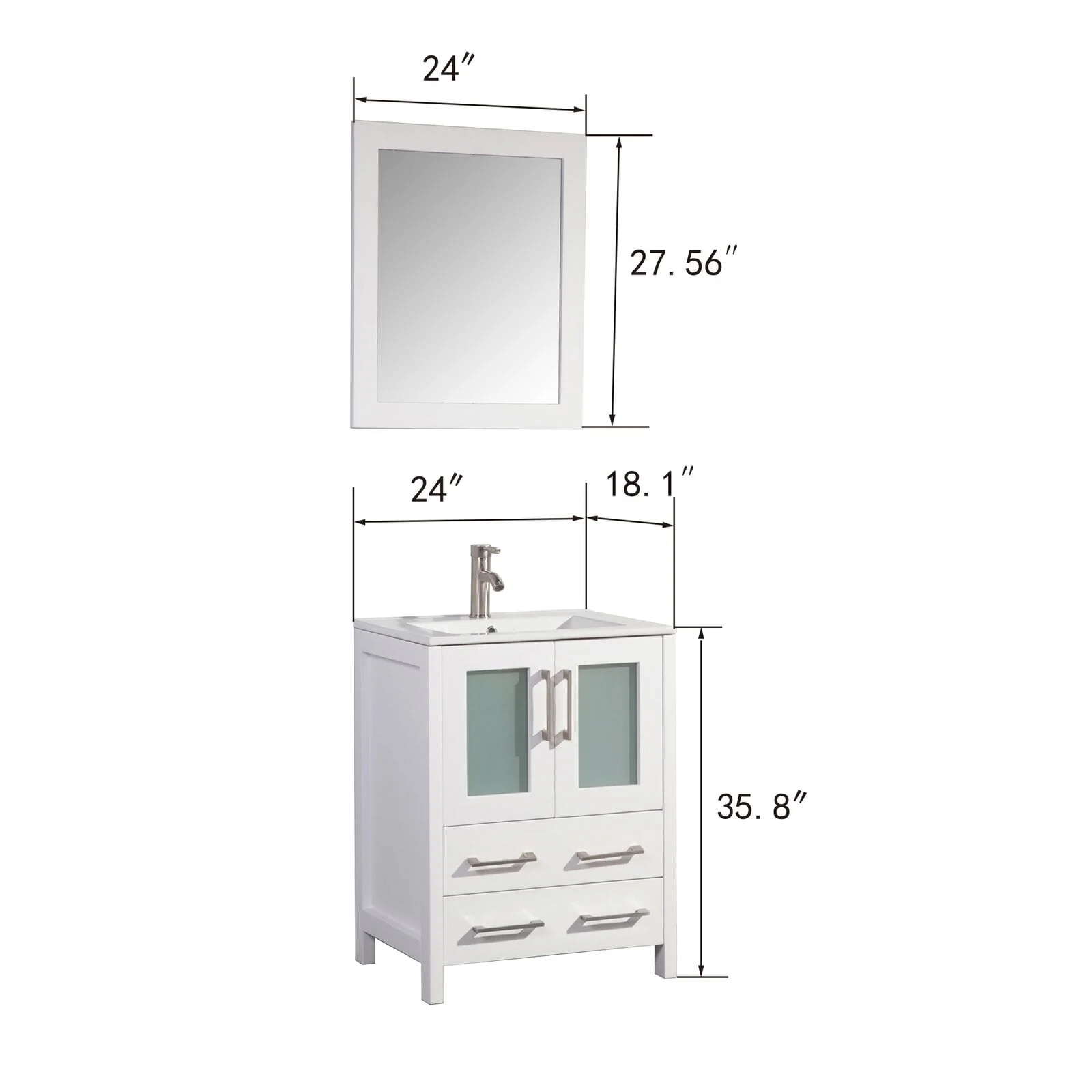 Vanity Art 24-Inch Single Sink Bathroom Vanity Set 2 Drawers, 1 Cabinet, 1 Shelf, Soft-Closing Doors with Free Mirror