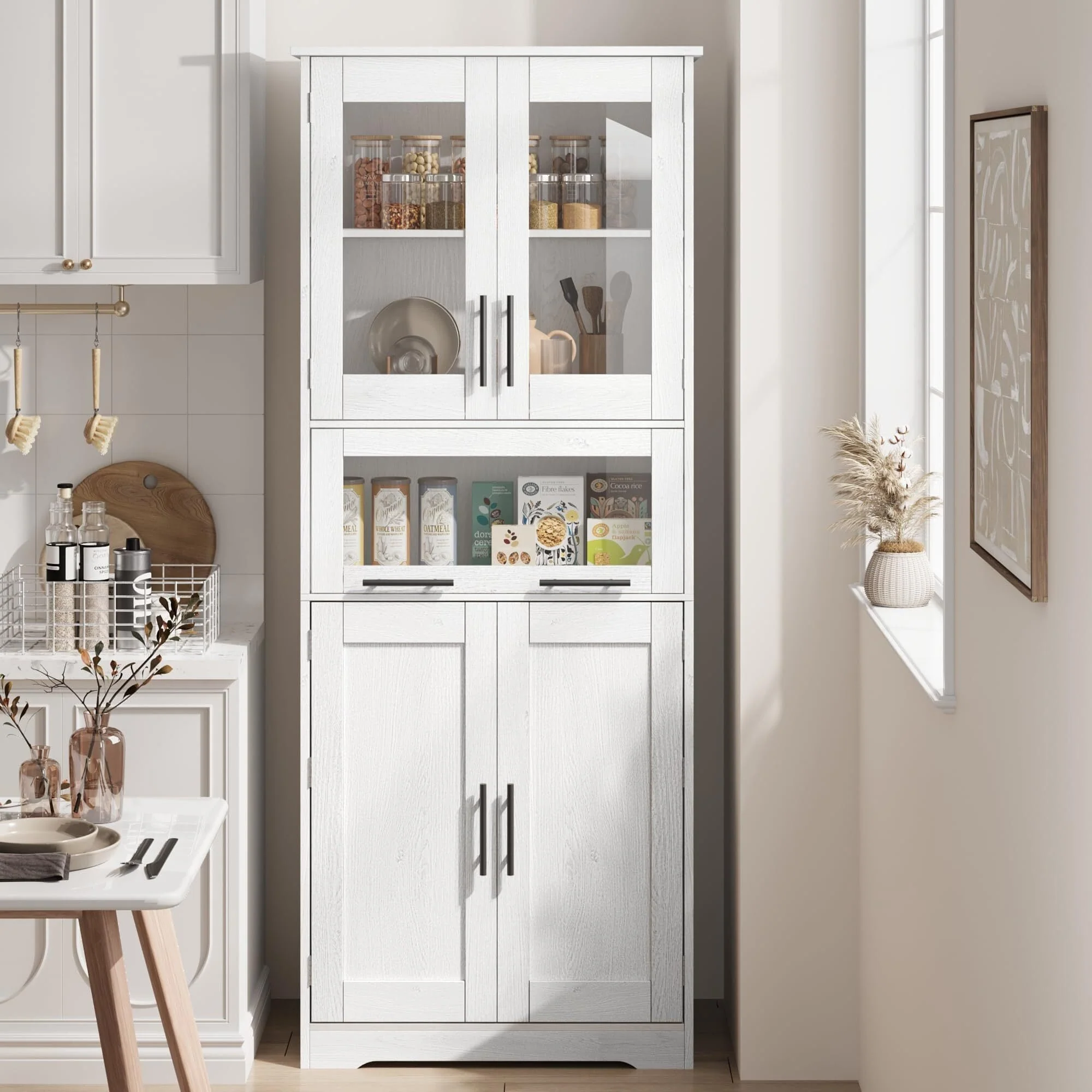 Bathroom Cabinet, Tall Kitchen Pantry Cabinet with Doors and Adjustable Shelf