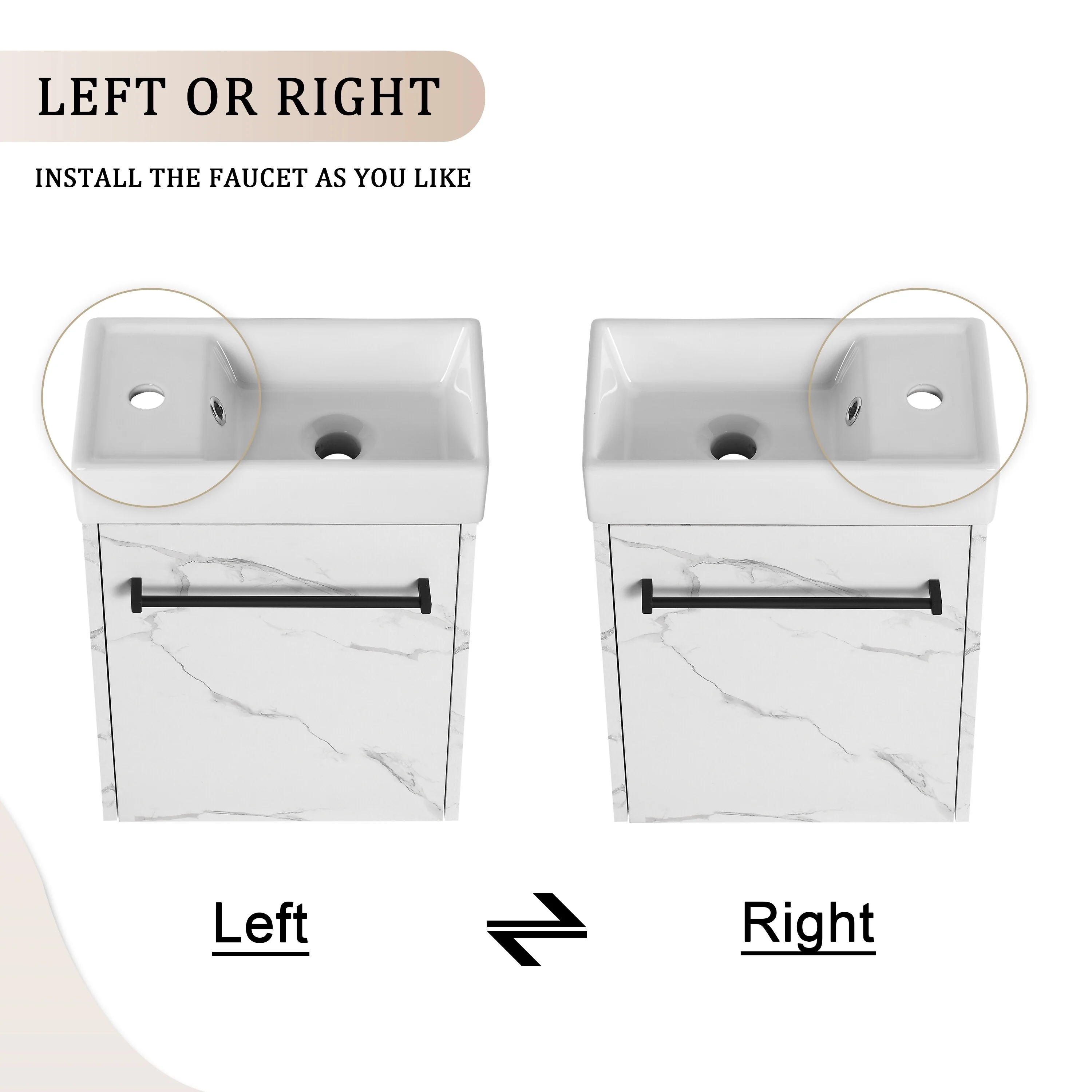 Bathroom Vanity With Sink In 16/18 Inch, Floating Bathroom Vanity With Soft Close Door