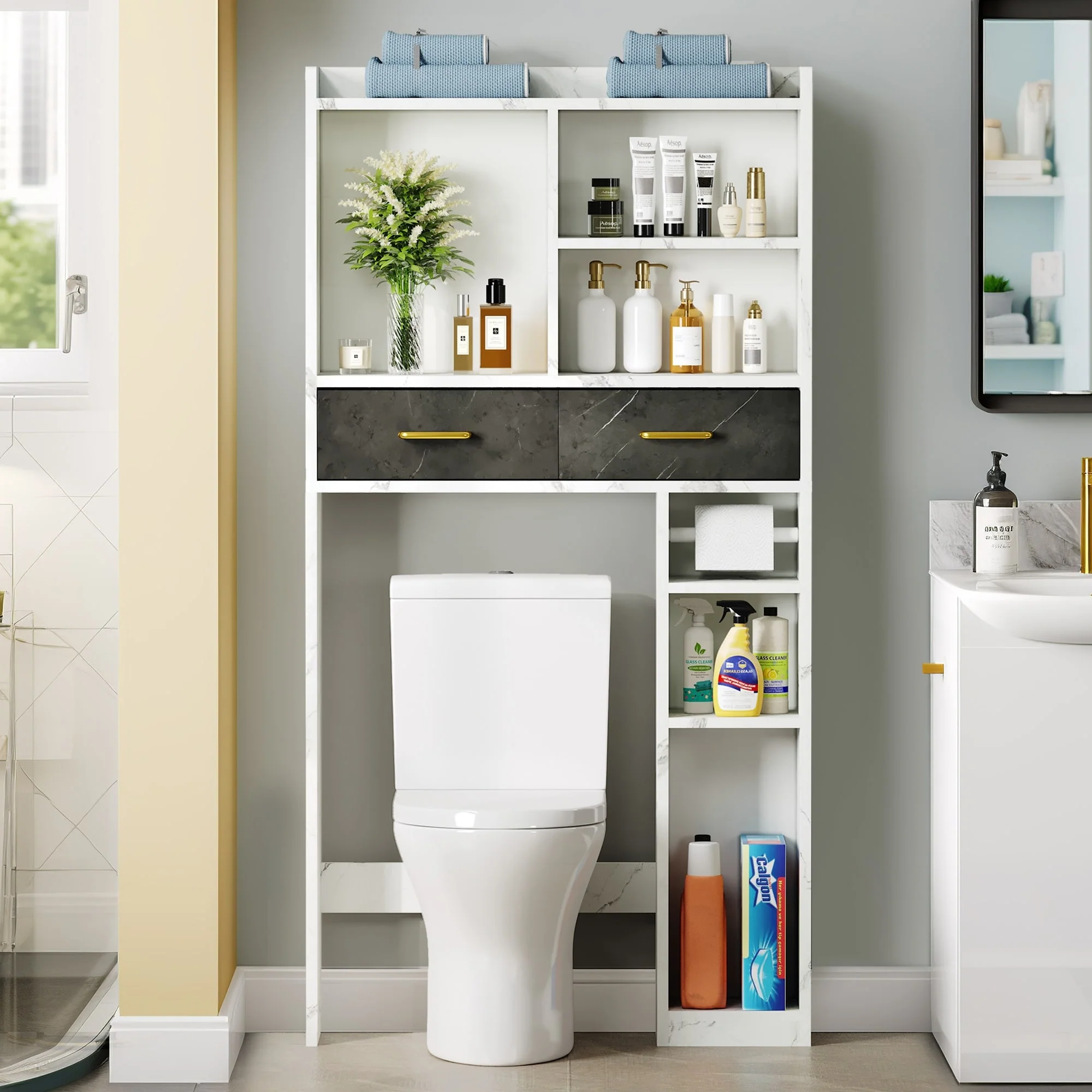 Moasis Over The Toilet Cabinet for Bathroom Storage with Drawers and Shelves