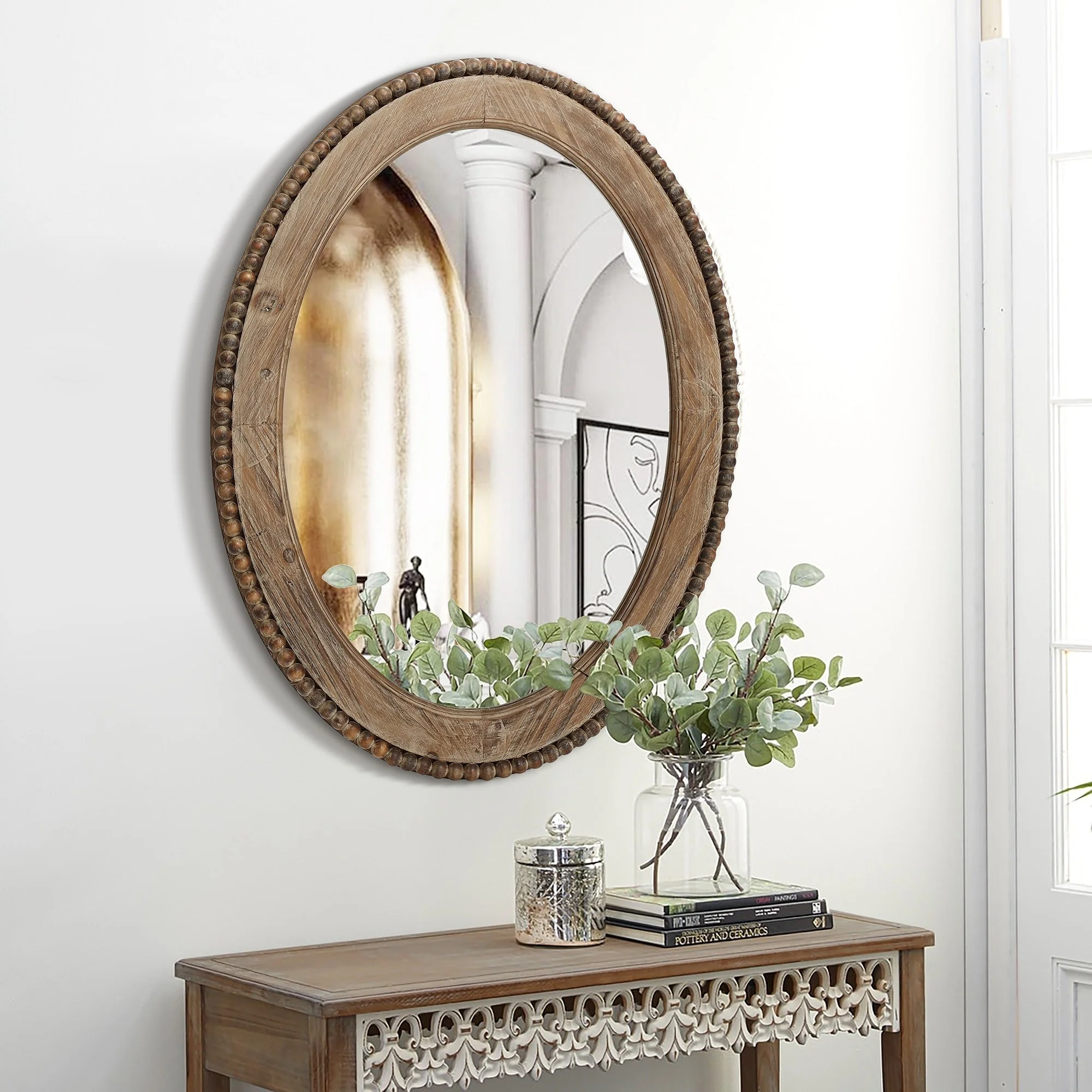 Cameo Wood Framed 32-Inch Oval Wall Mirror, Bathroom Wall Mirror - 31.89