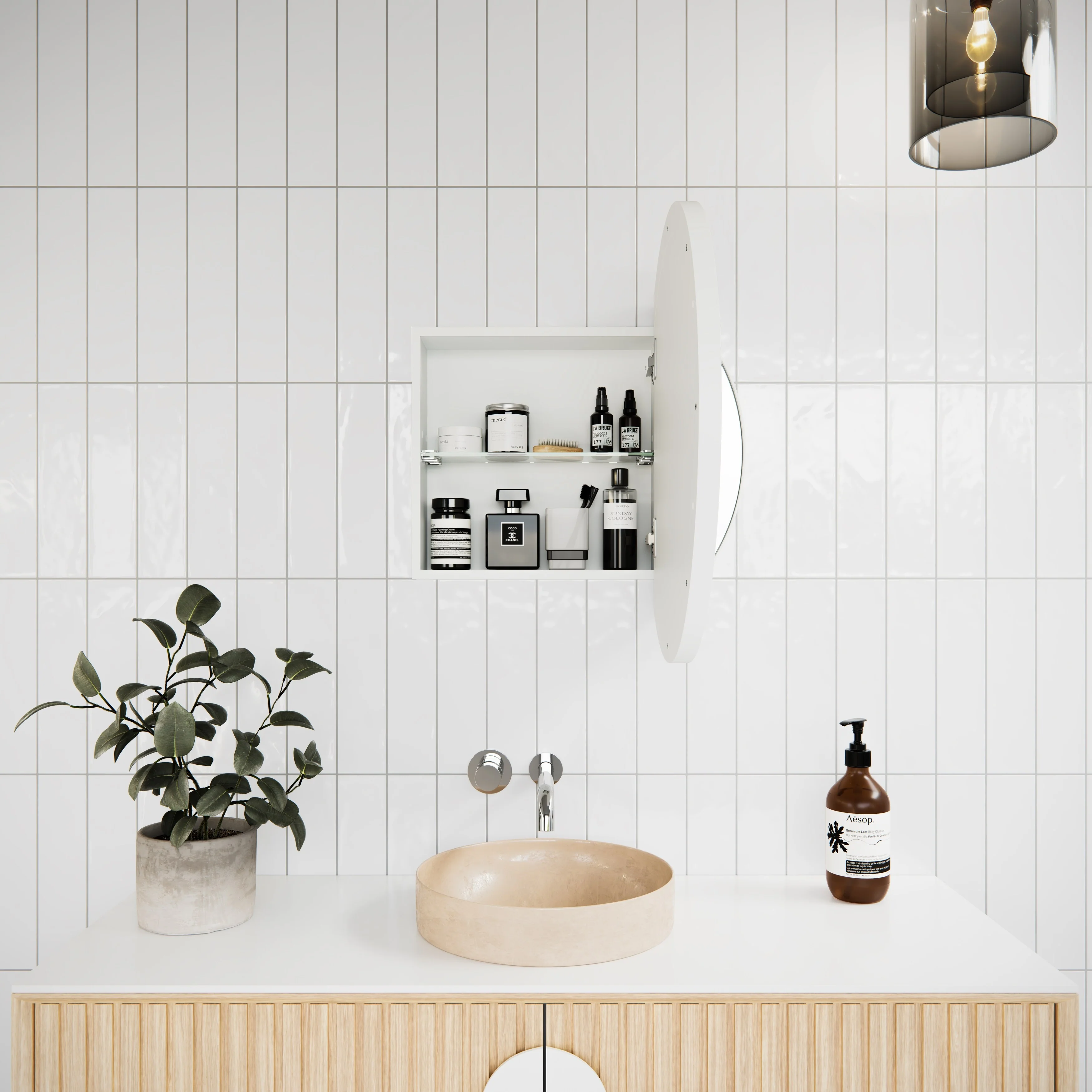 One Door Steel Frame Round Shape Medicine Cabinet